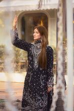 Black 3PC Embroidered Cotton Suit with Organza Dupatta by MONA AX32
