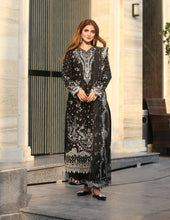 Black 3PC Embroidered Cotton Suit with Organza Dupatta by MONA AX32