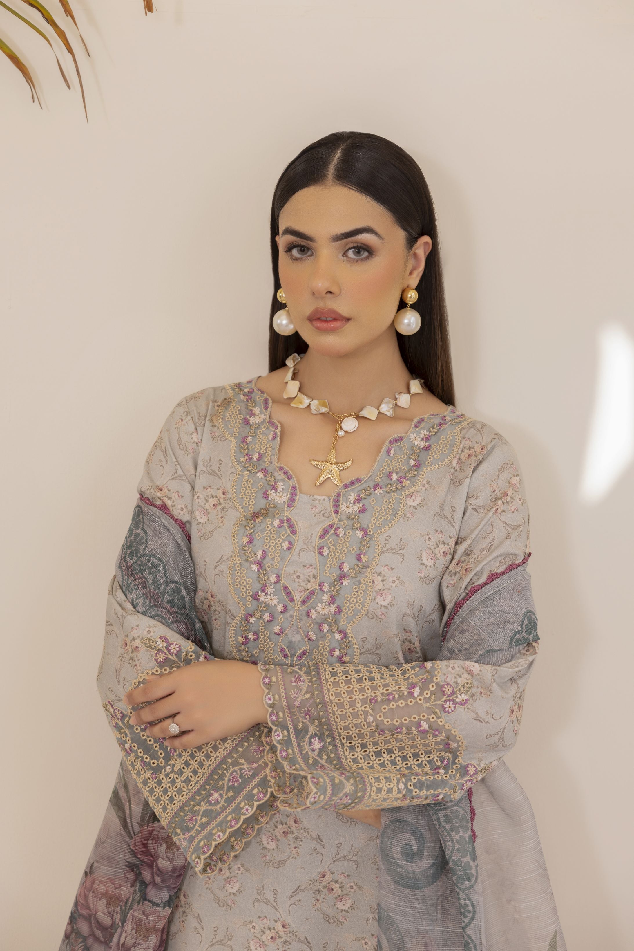 Mohagni Ready to Wear Embroidered Lawn 3pc Suit with Printed Dupatta SLM1