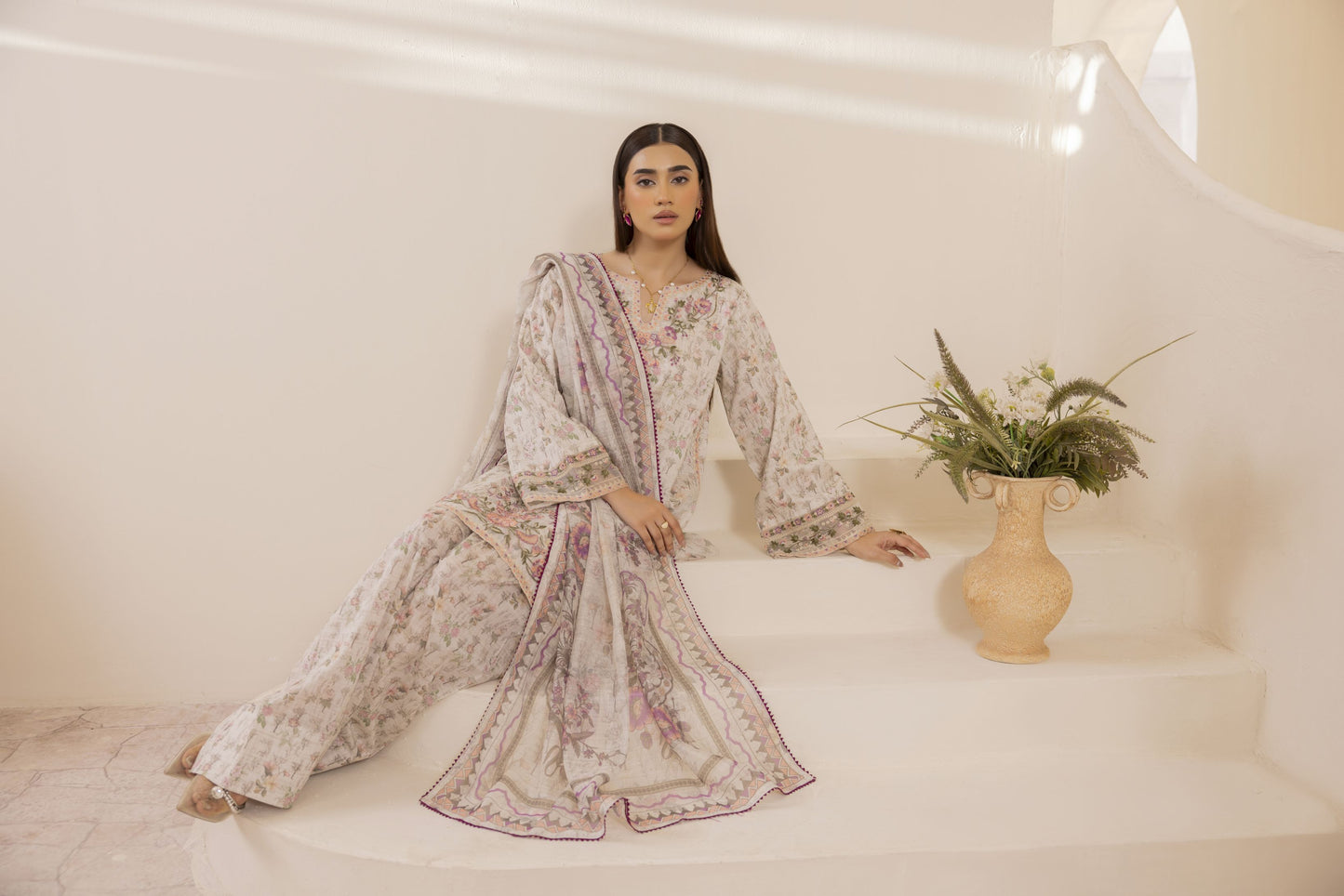 Mohagni Ready to Wear Embroidered Lawn 3pc Farshi Shalwar Suit SLM2
