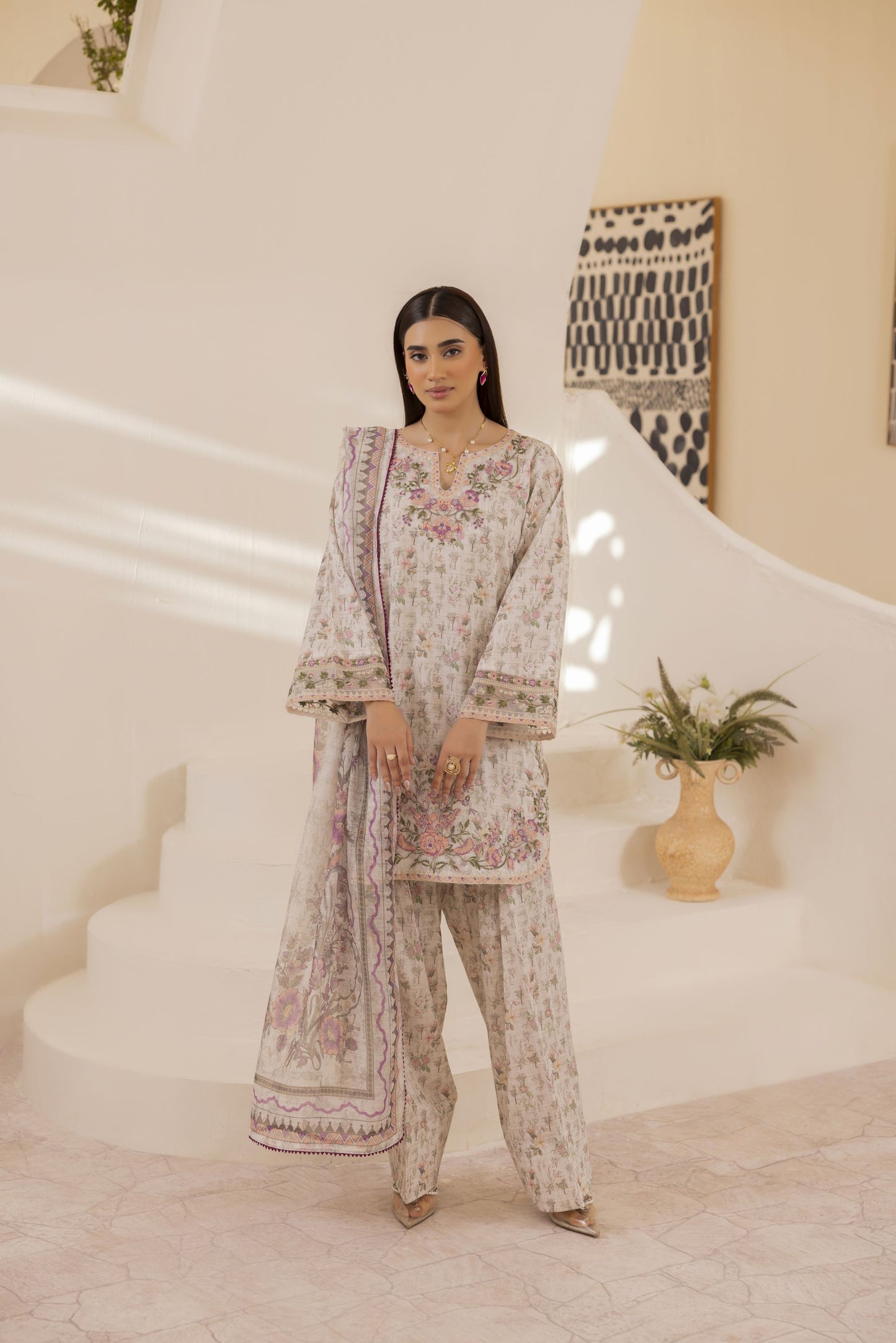 Mohagni Ready to Wear Embroidered Lawn 3pc Farshi Shalwar Suit SLM2