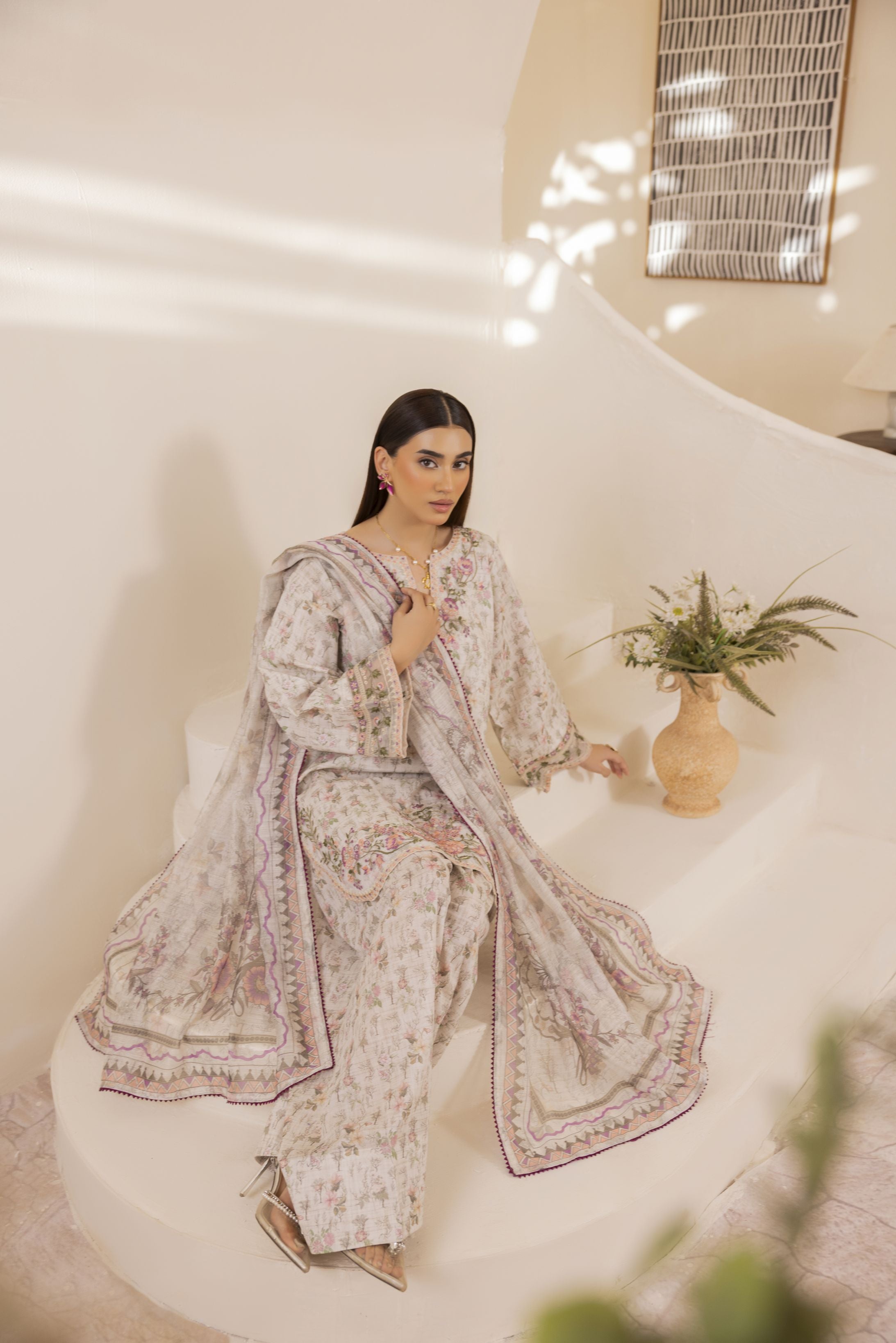 Mohagni Ready to Wear Embroidered Lawn 3pc Farshi Shalwar Suit SLM2