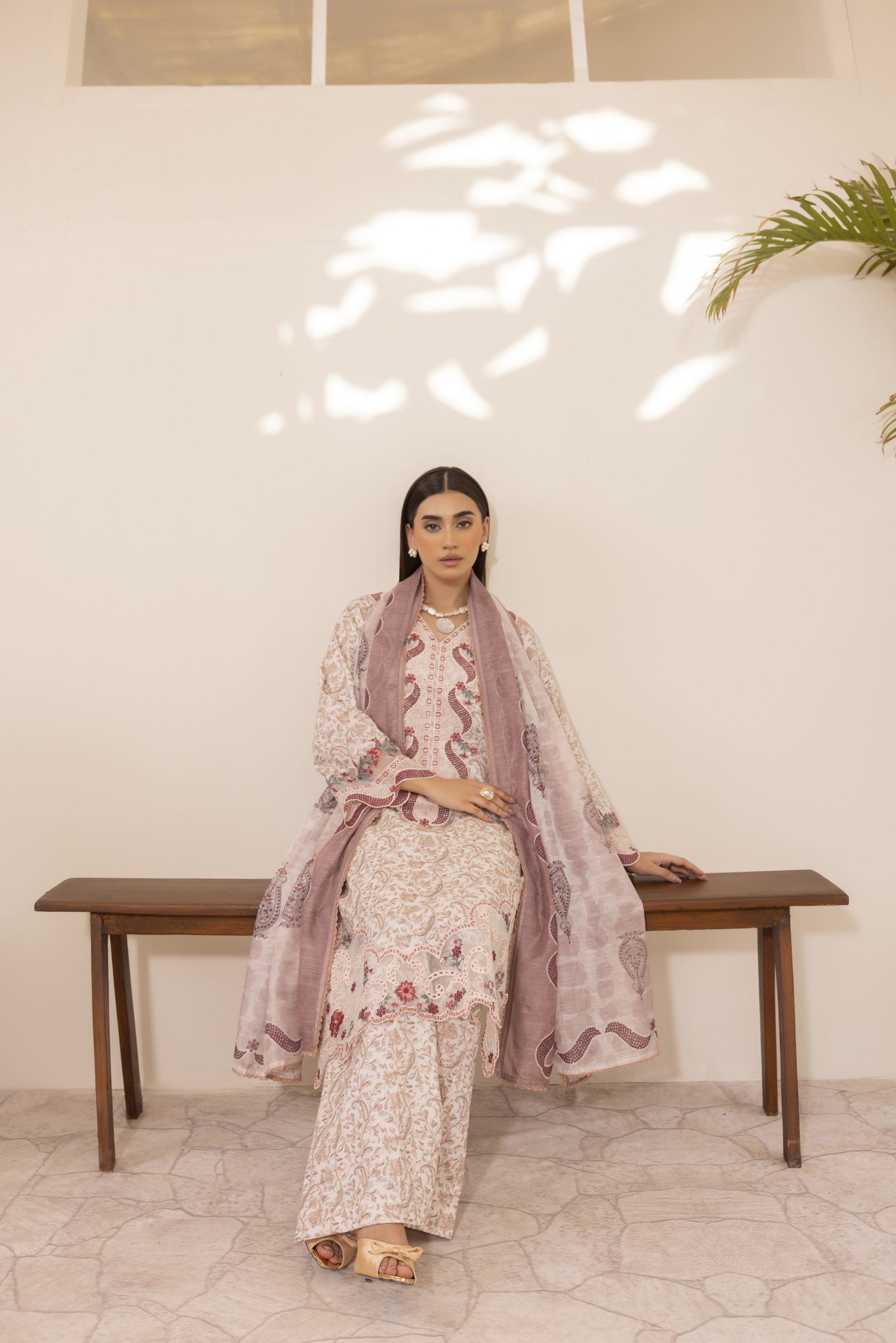 Mohagni Ready to Wear Embroidered Lawn 3pc Suit in Pink Tones SLM3