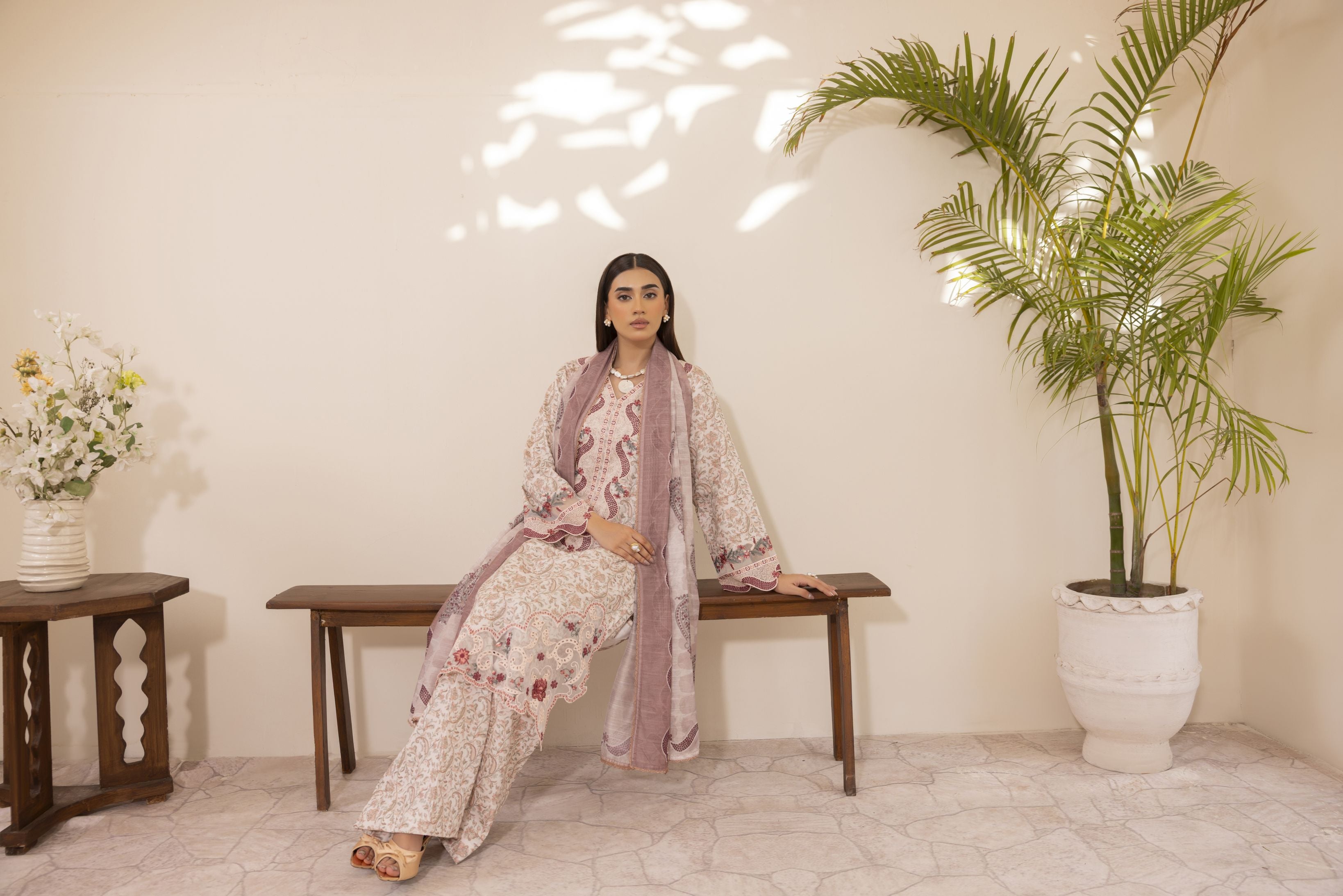 Mohagni Ready to Wear Embroidered Lawn 3pc Suit in Pink Tones SLM3