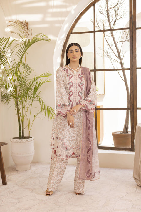 Mohagni Ready to Wear Embroidered Lawn 3pc Suit in Pink Tones SLM3