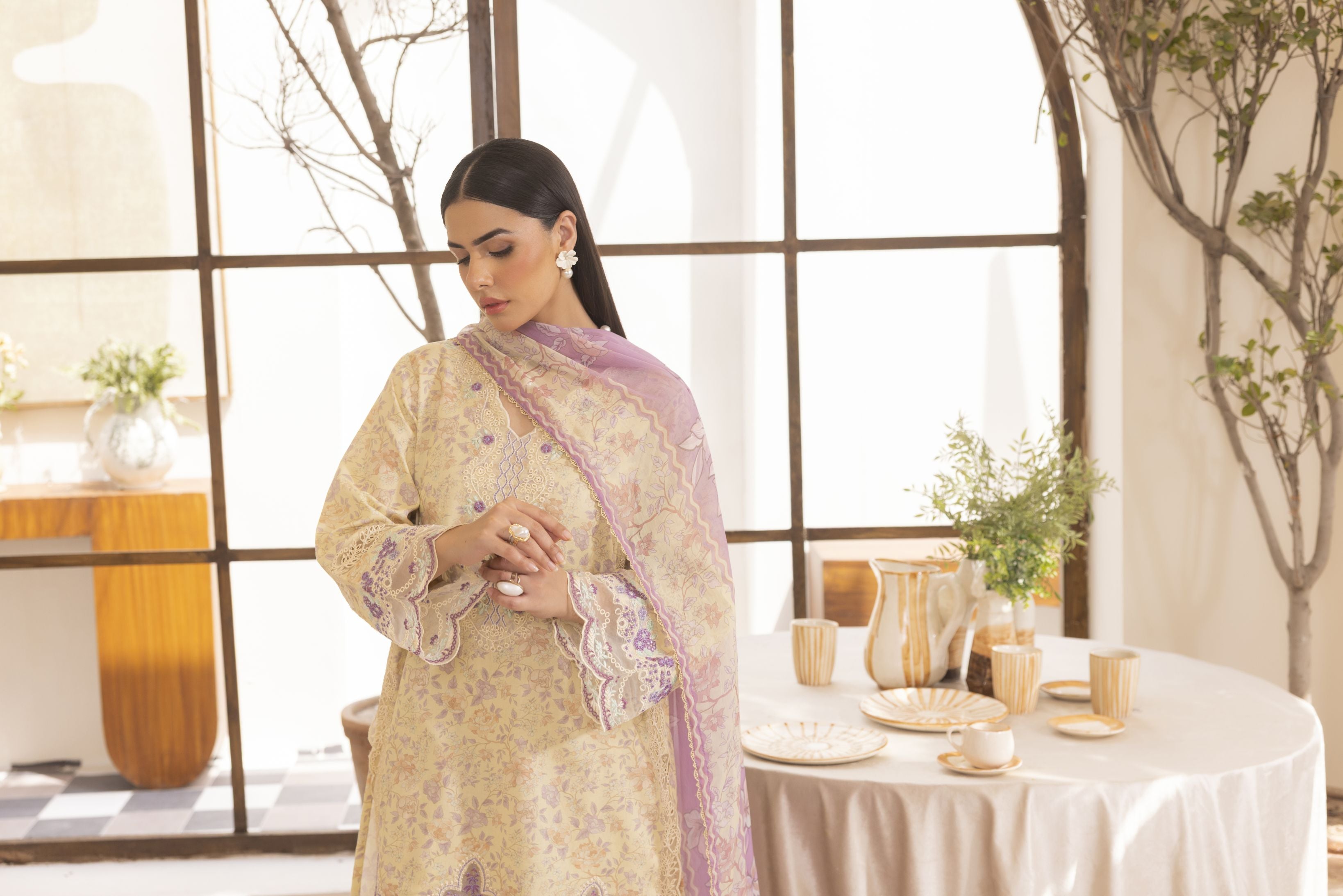 Mohagni Ready to Wear Embroidered Lawn 3pc Farshi Shalwar Suit SLM6