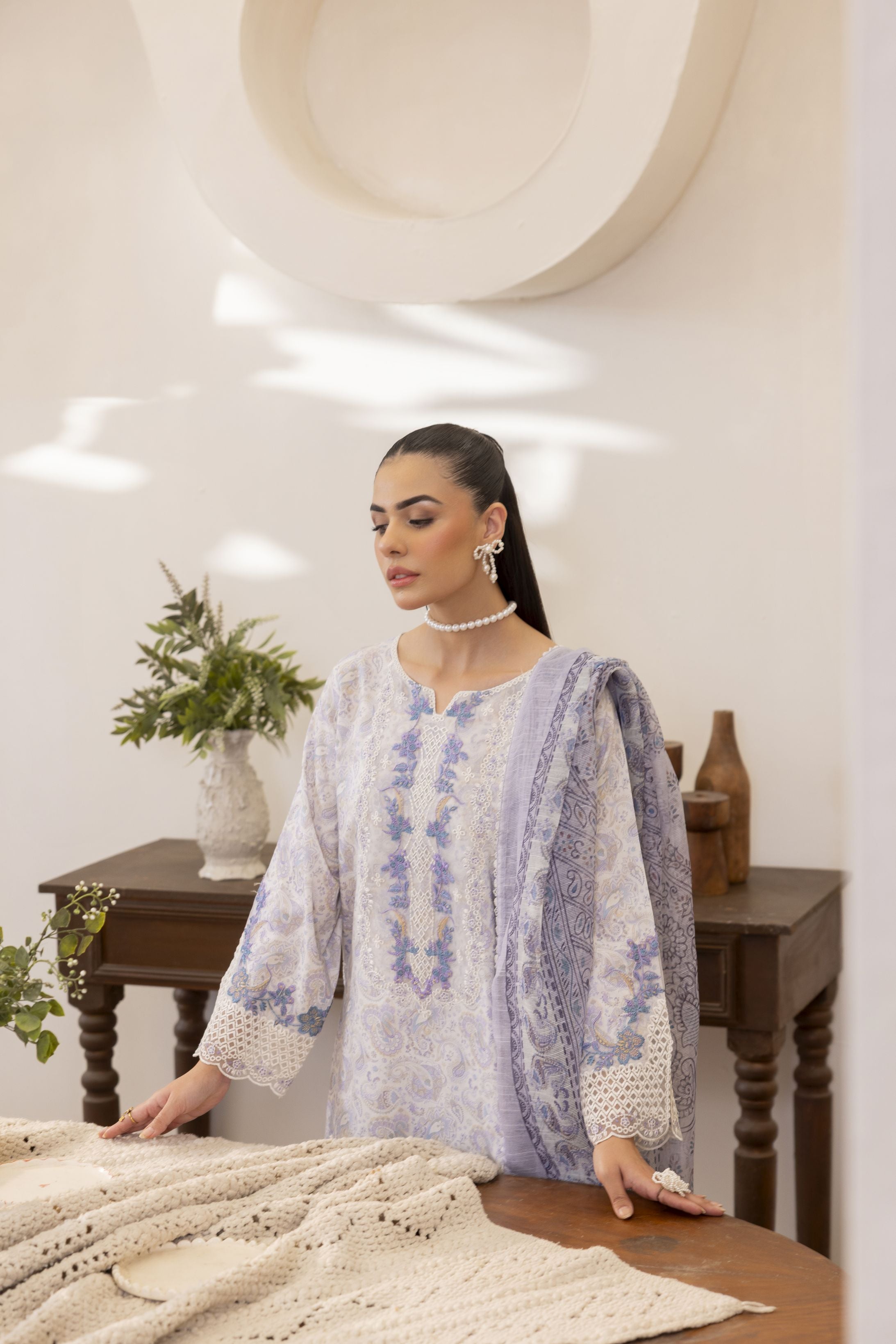 Mohagni Ready to Wear Embroidered Lawn 3pc Suit in Lilac Blue SLM8