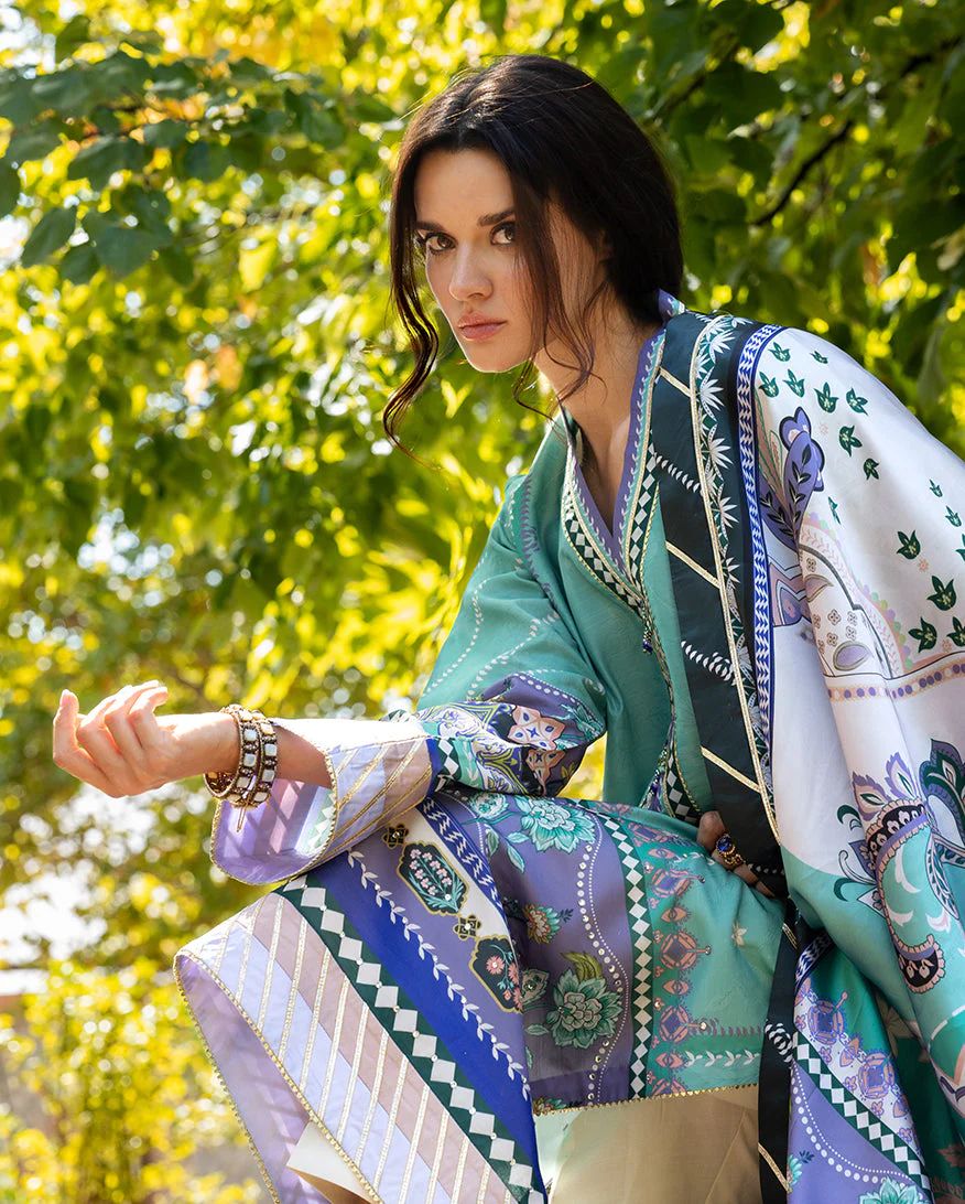 Mushq Lunar Dew Hand-Embellished Raw Silk 3pc Dress MHL4