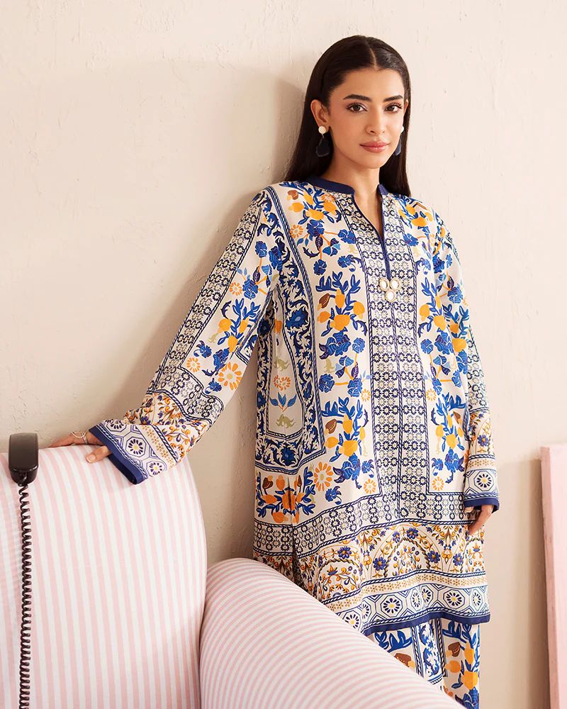 Everyday Luxe by Mona – Blue & Yellow Silk Lawn 2pc Co-Ord Set | MES2