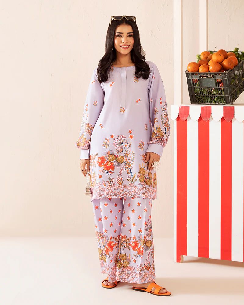 Everyday Luxe by Mona – Lilac Floral Silk Lawn 2pc Co-Ord Set | MES3