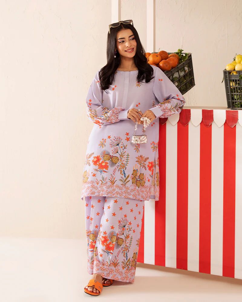 Everyday Luxe by Mona – Lilac Floral Silk Lawn 2pc Co-Ord Set | MES3