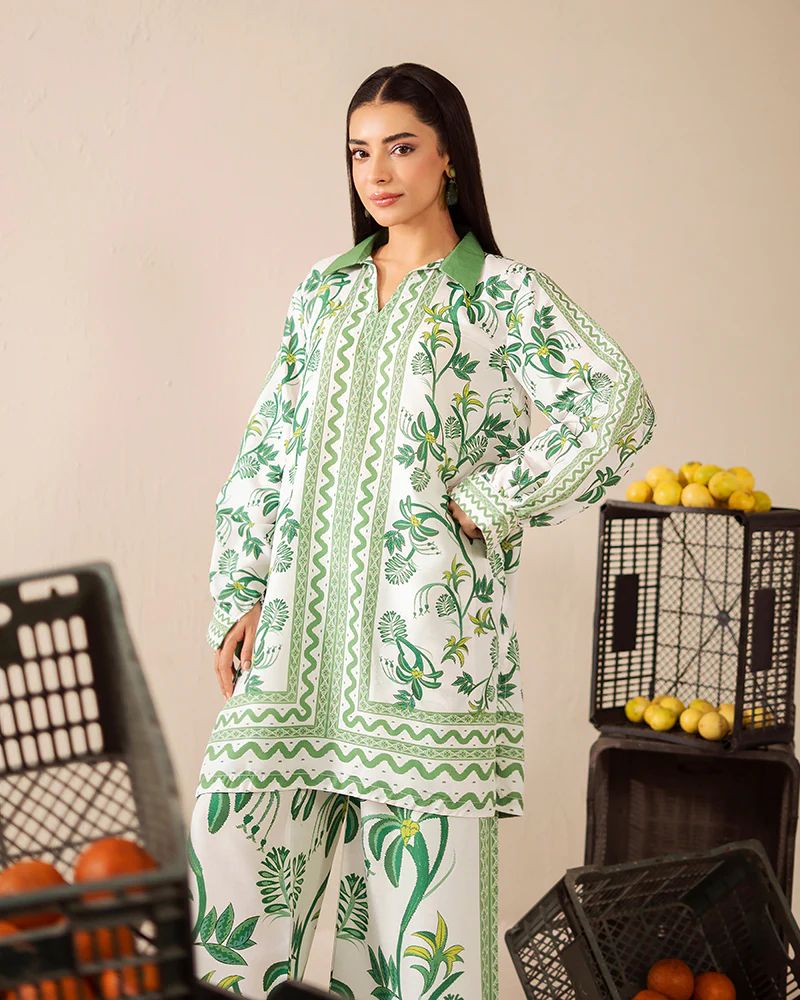 Everyday Luxe by Mona – Green Tropical Silk Lawn 2pc Co-Ord Set | MES4