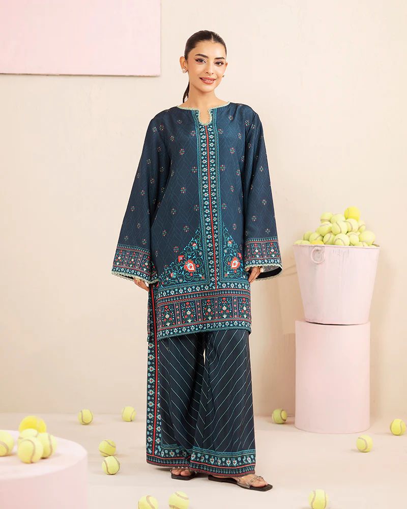 Everyday Luxe by Mona – Teal Printed Silk Lawn 2pc Co-Ord Set | MES7