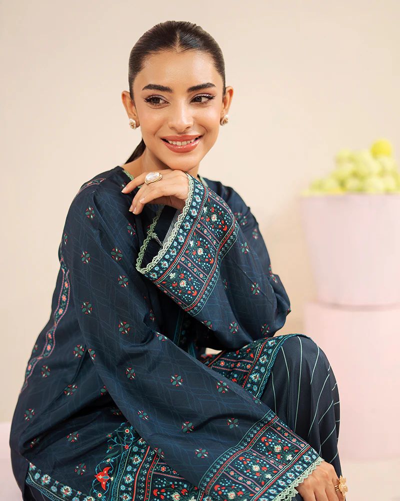 Everyday Luxe by Mona – Teal Printed Silk Lawn 2pc Co-Ord Set | MES7