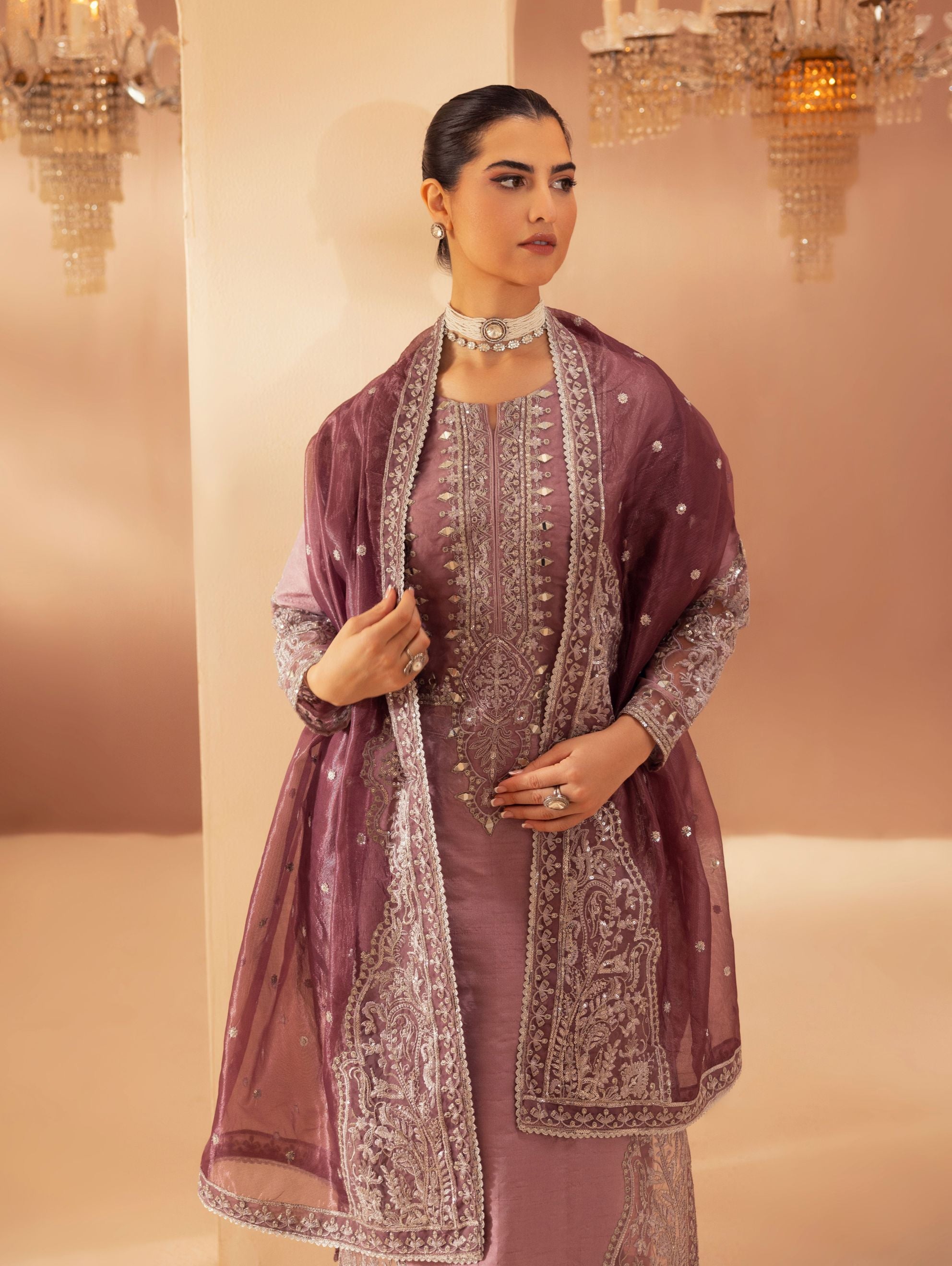 Mohagni 3pc Ready to Wear Pink Raw Silk Embroidered & Mirror Work Suit SLM9