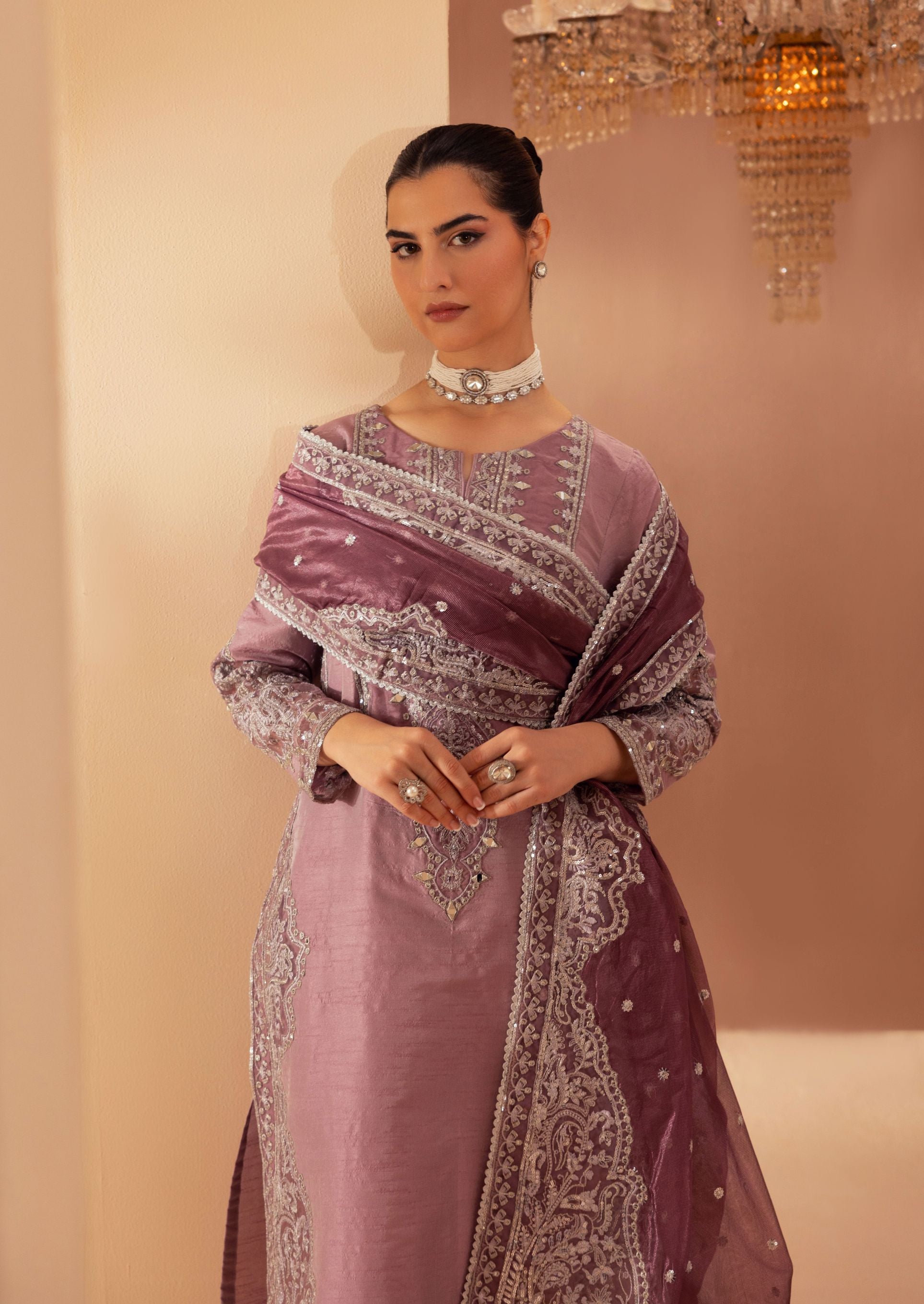 Mohagni 3pc Ready to Wear Pink Raw Silk Embroidered & Mirror Work Suit SLM9