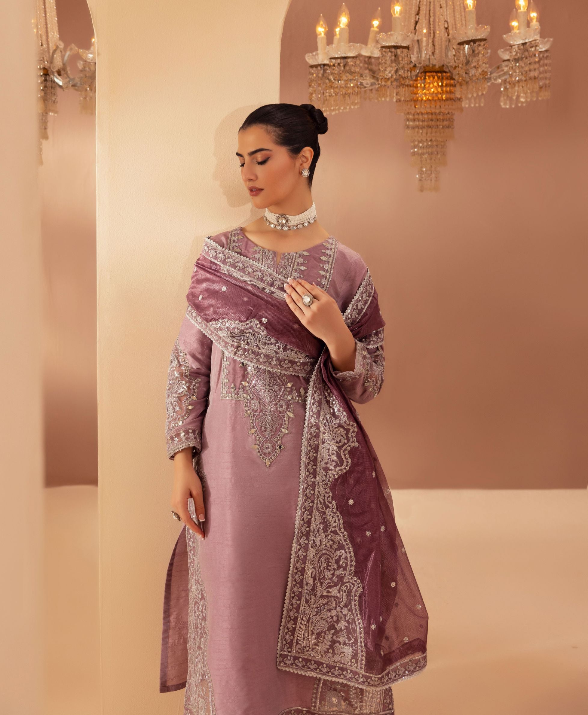 Mohagni 3pc Ready to Wear Pink Raw Silk Embroidered & Mirror Work Suit SLM9