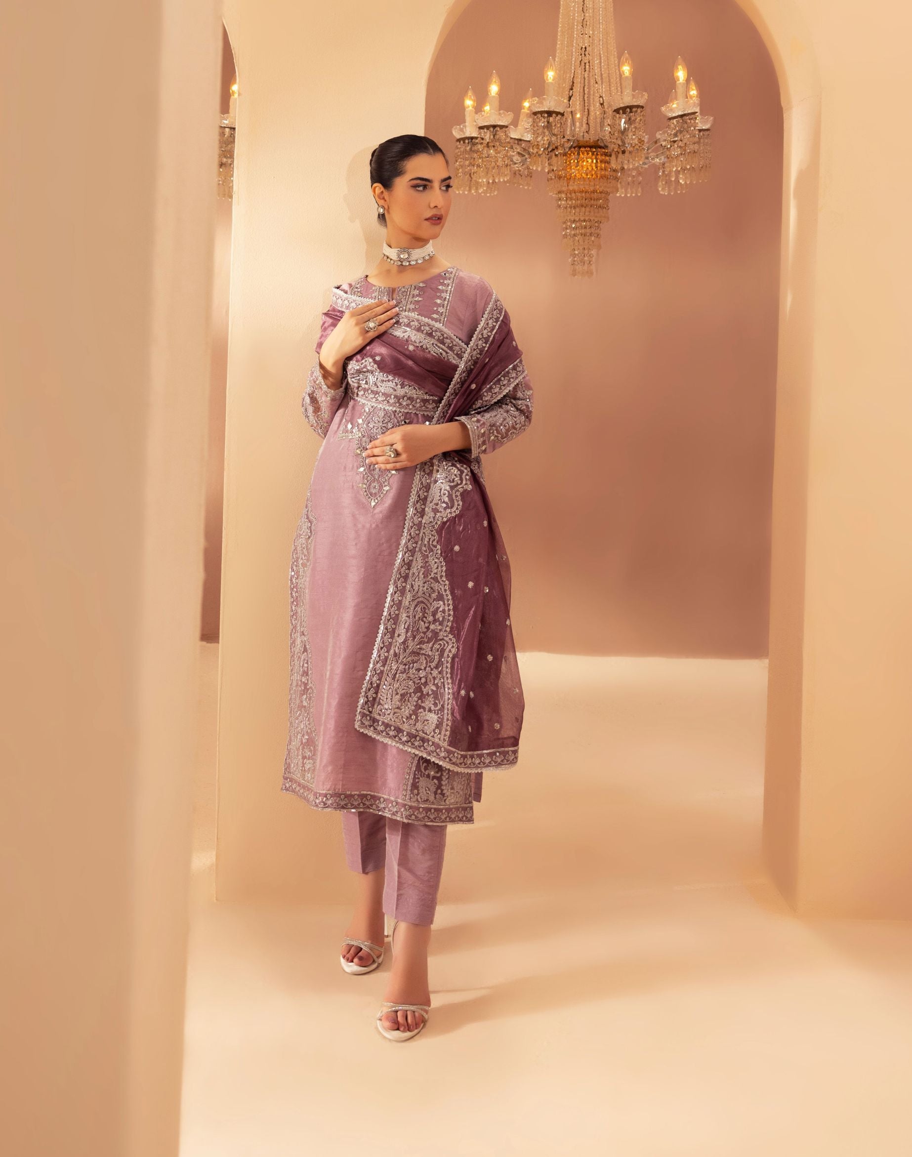 Mohagni 3pc Ready to Wear Pink Raw Silk Embroidered & Mirror Work Suit SLM9