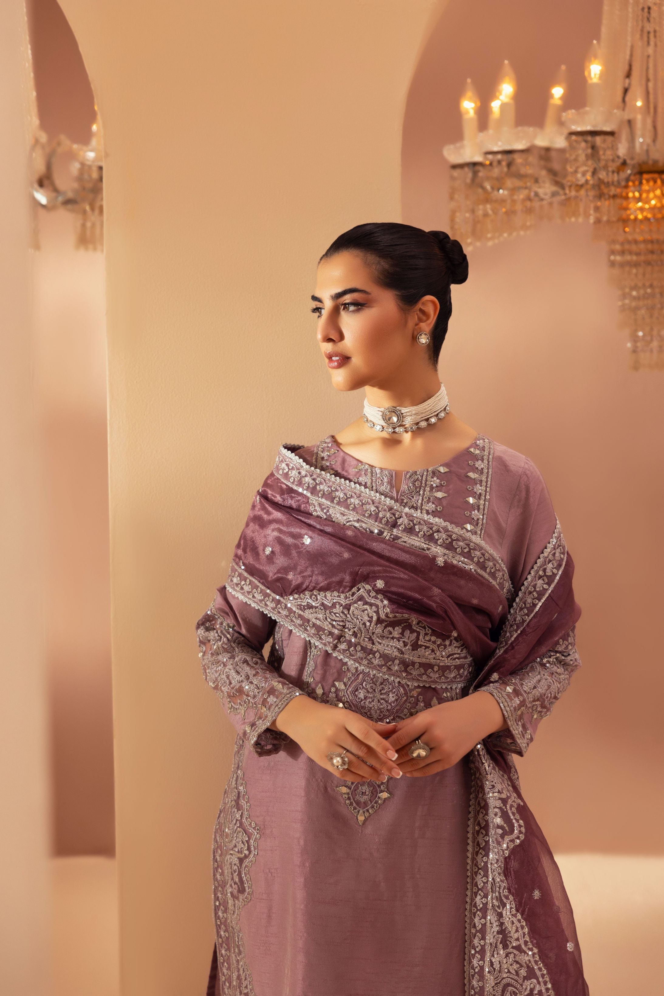 Mohagni 3pc Ready to Wear Pink Raw Silk Embroidered & Mirror Work Suit SLM9