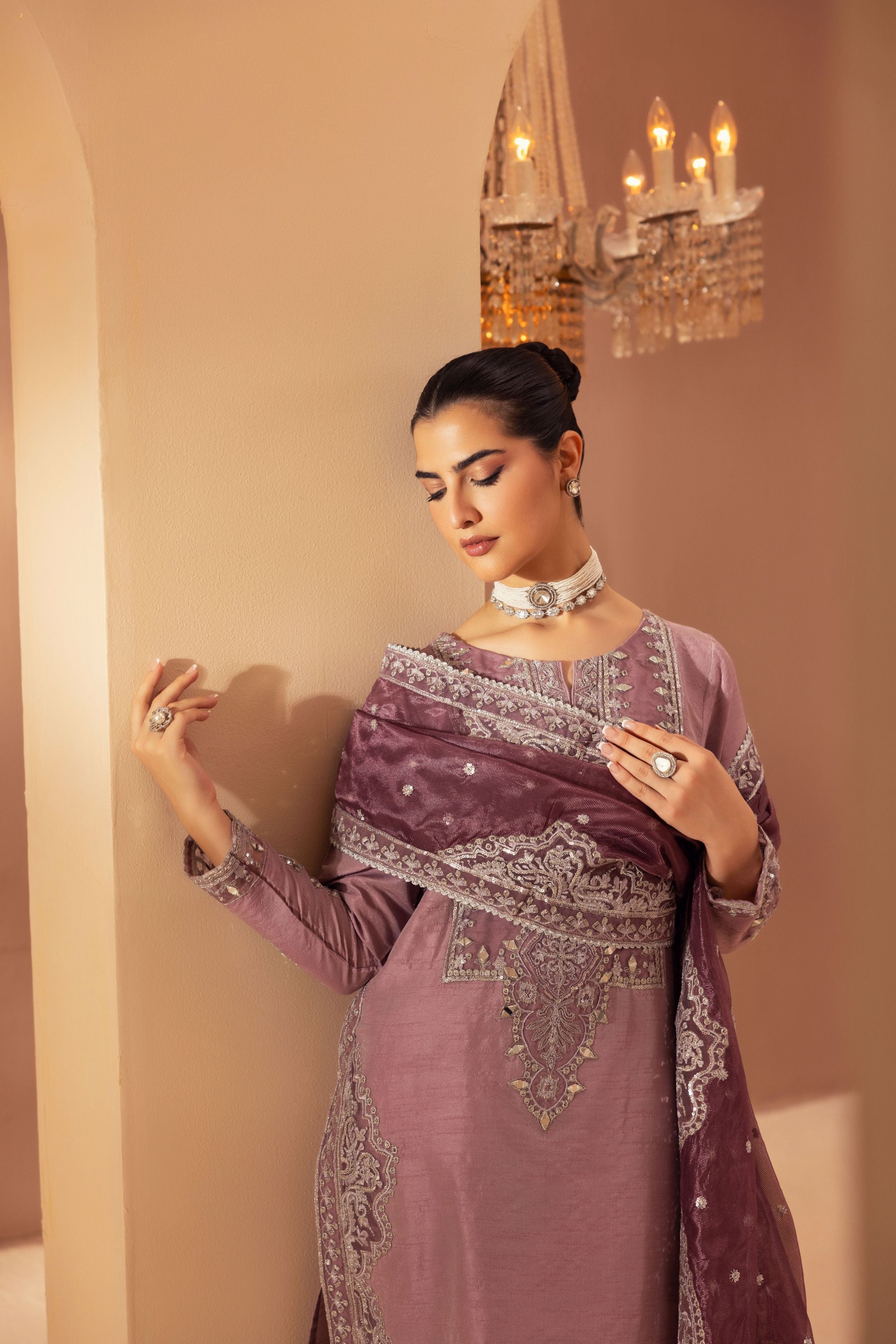 Mohagni 3pc Ready to Wear Pink Raw Silk Embroidered & Mirror Work Suit SLM9