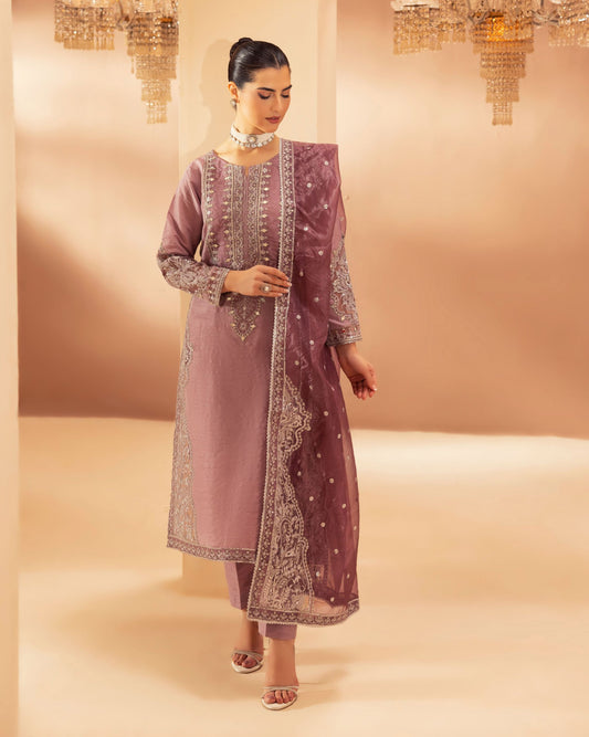 Mohagni 3pc Ready to Wear Pink Raw Silk Embroidered & Mirror Work Suit SLM9