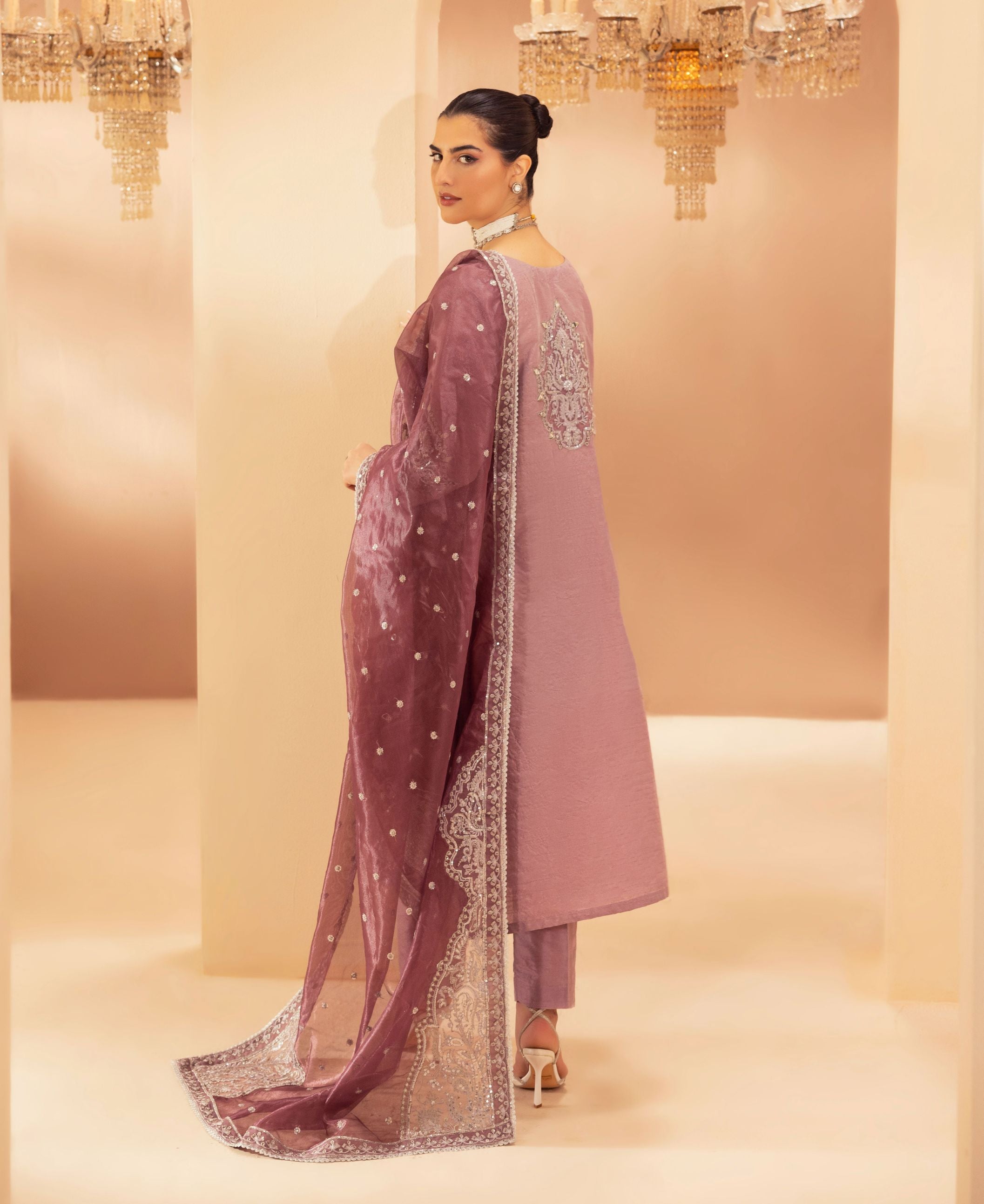 Mohagni 3pc Ready to Wear Pink Raw Silk Embroidered & Mirror Work Suit SLM9