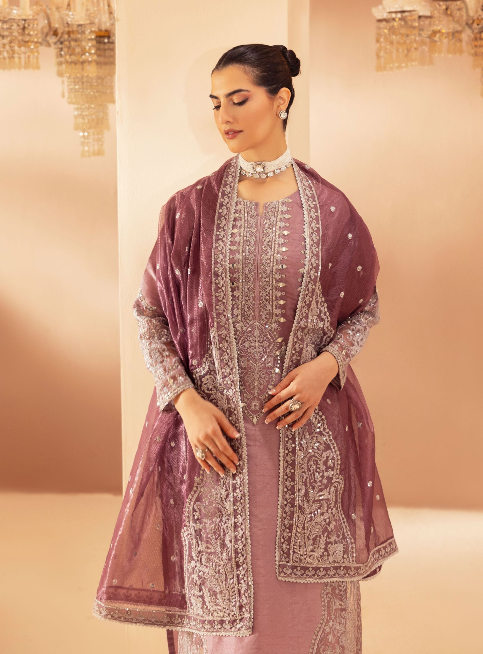 Mohagni 3pc Ready to Wear Pink Raw Silk Embroidered & Mirror Work Suit SLM9