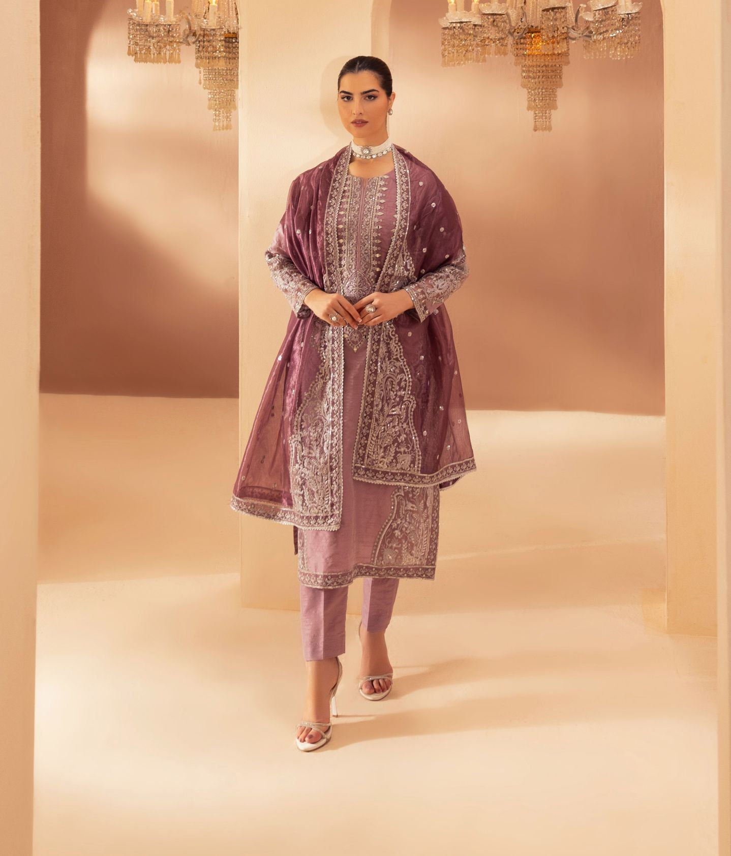 Mohagni 3pc Ready to Wear Pink Raw Silk Embroidered & Mirror Work Suit SLM9
