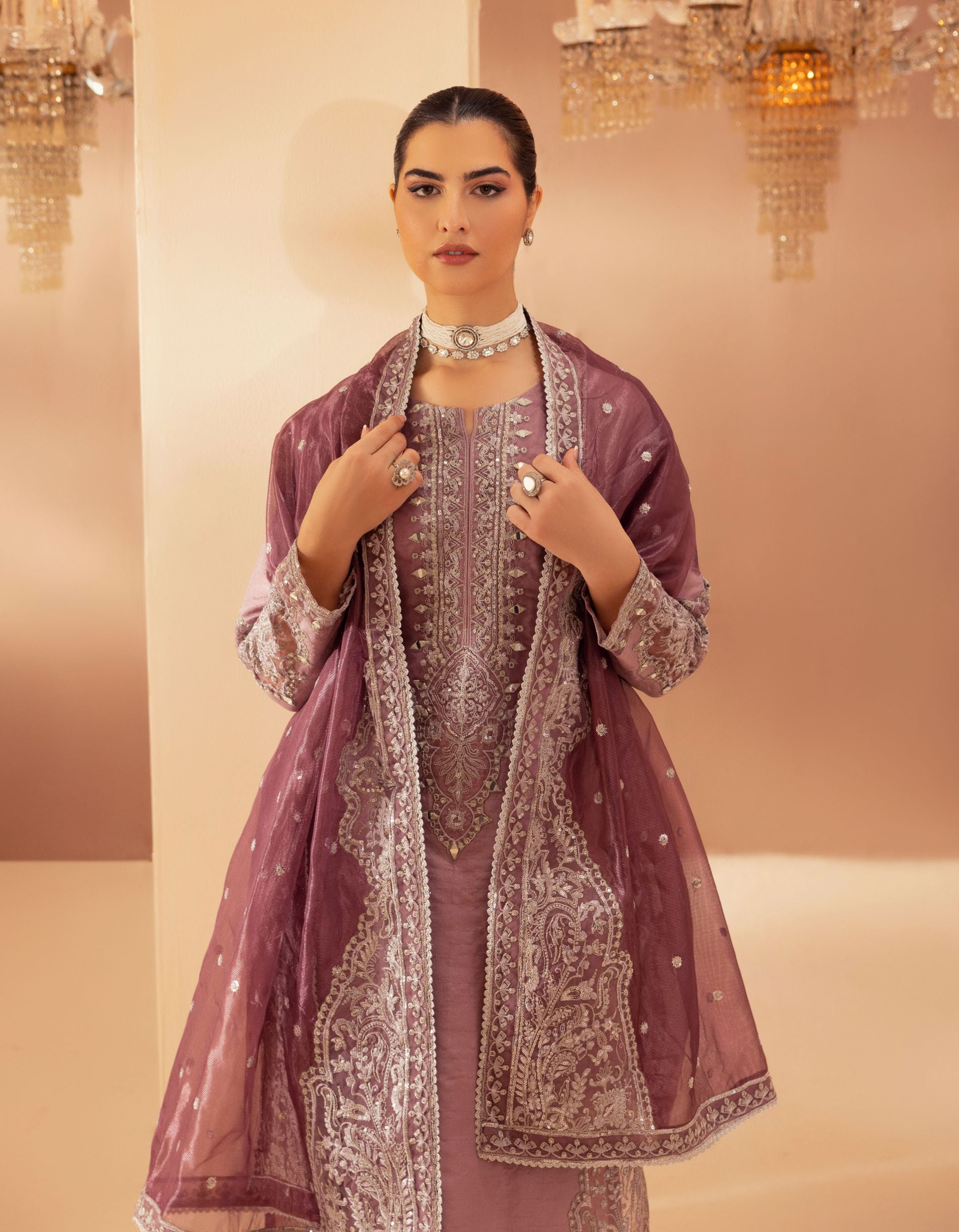 Mohagni 3pc Ready to Wear Pink Raw Silk Embroidered & Mirror Work Suit SLM9