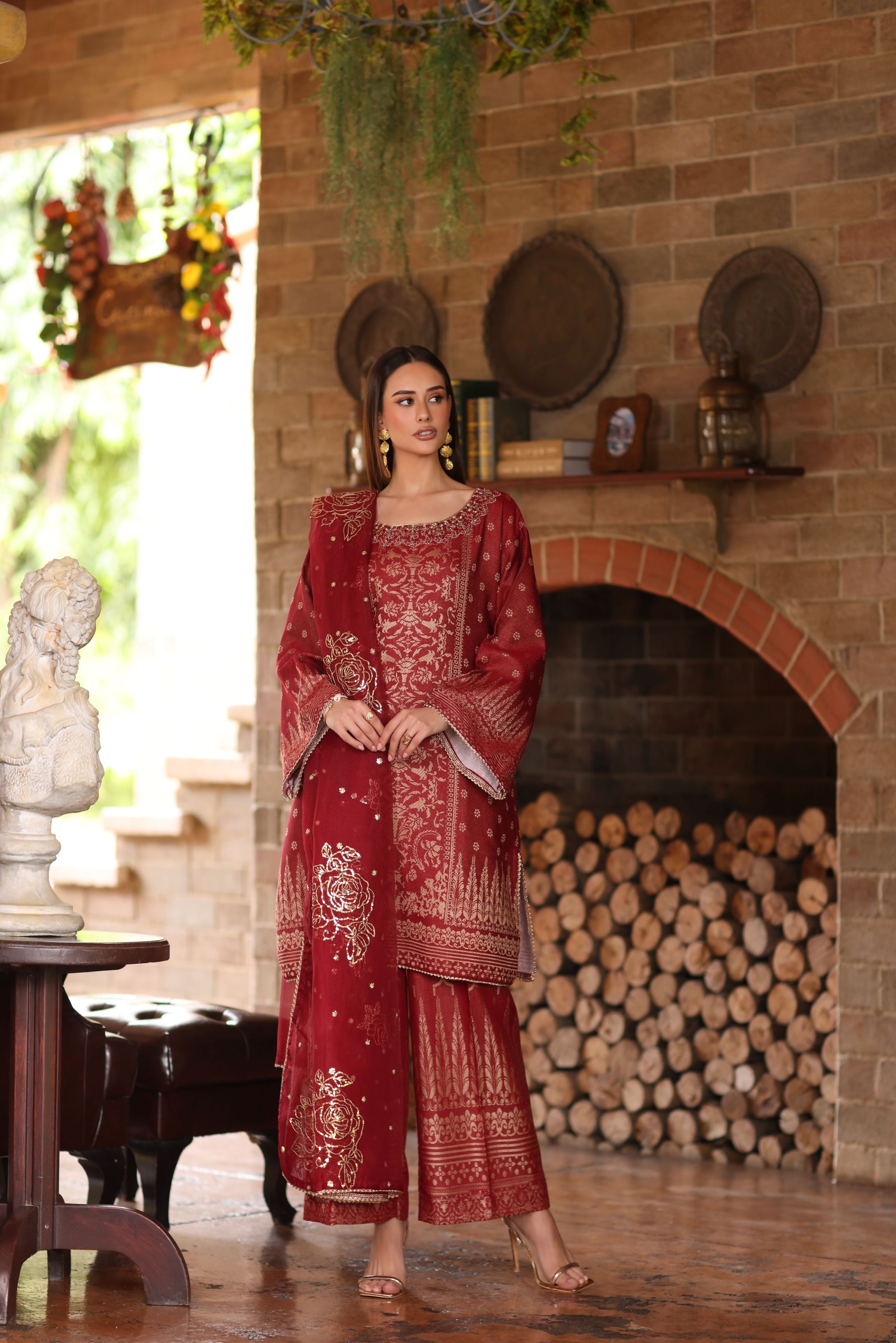 Serene by Mohagni Deep Maroon 3pc Handwork Suit SBM2
