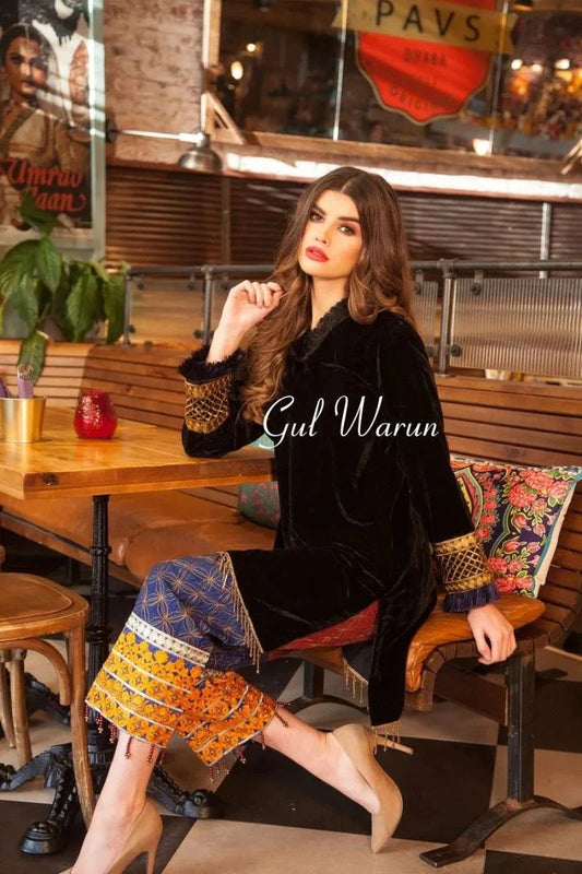 Opera Luxury Black Velvet Ready to Wear 2 Pcs Dress by Gulwarun GW382
