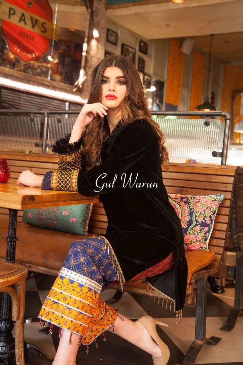 Opera Luxury Black Velvet Ready to Wear 2 Pcs Dress by Gulwarun GW382