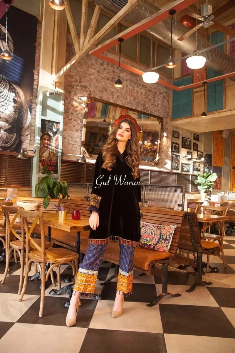 Opera Luxury Black Velvet Ready to Wear 2 Pcs Dress by Gulwarun GW382