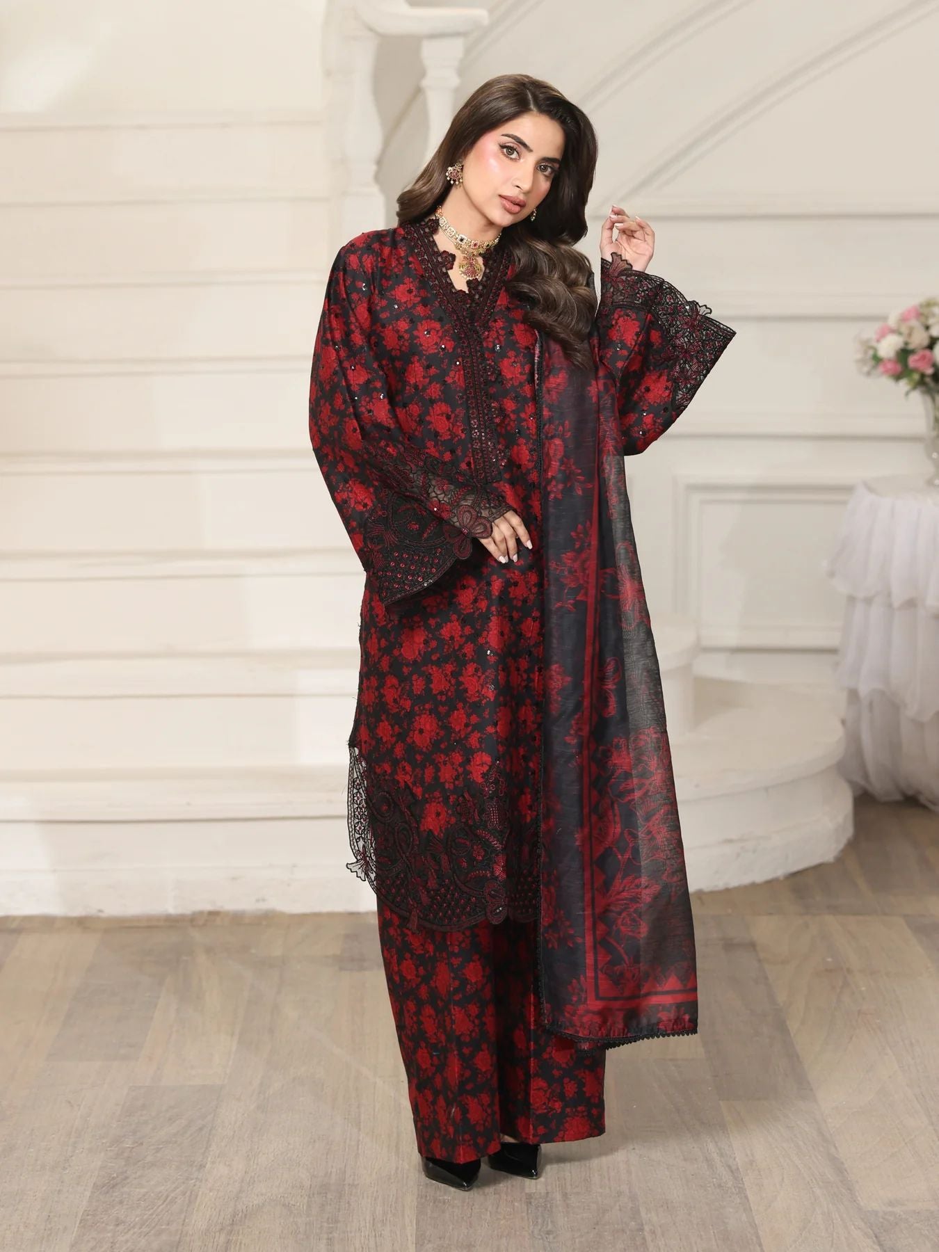 Mohagni MSS1 3pc Printed Cotton Embroidered Suit with Monar Dupatta