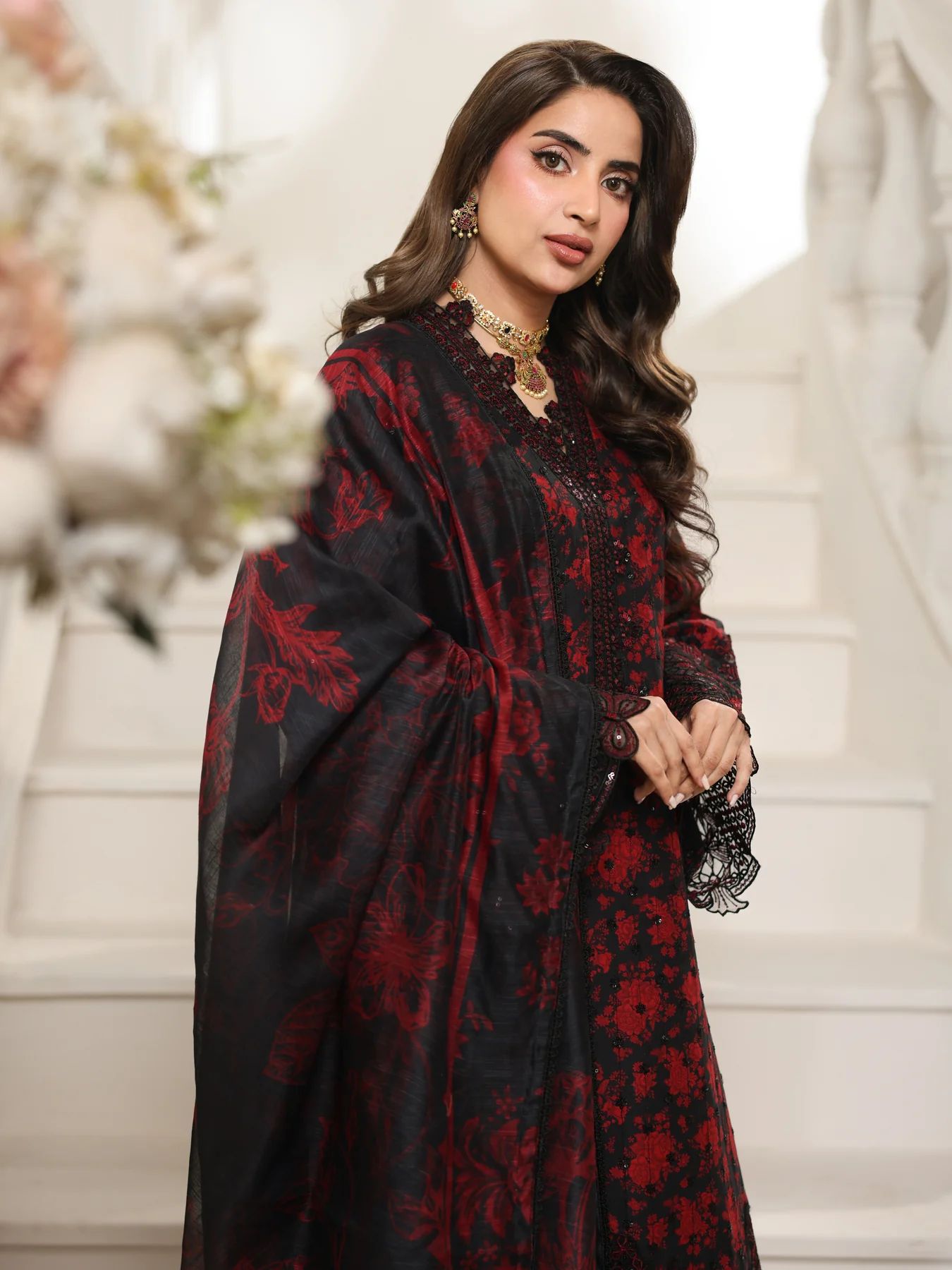 Mohagni MSS1 3pc Printed Cotton Embroidered Suit with Monar Dupatta