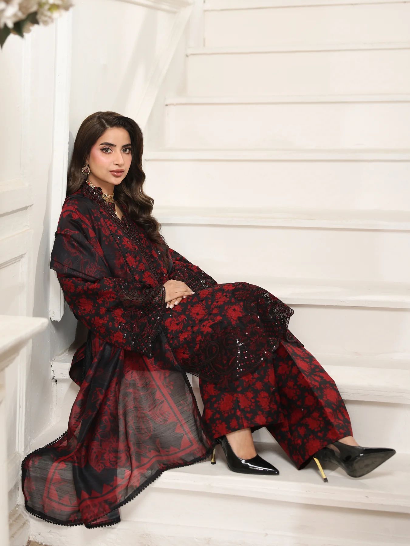 Mohagni MSS1 3pc Printed Cotton Embroidered Suit with Monar Dupatta