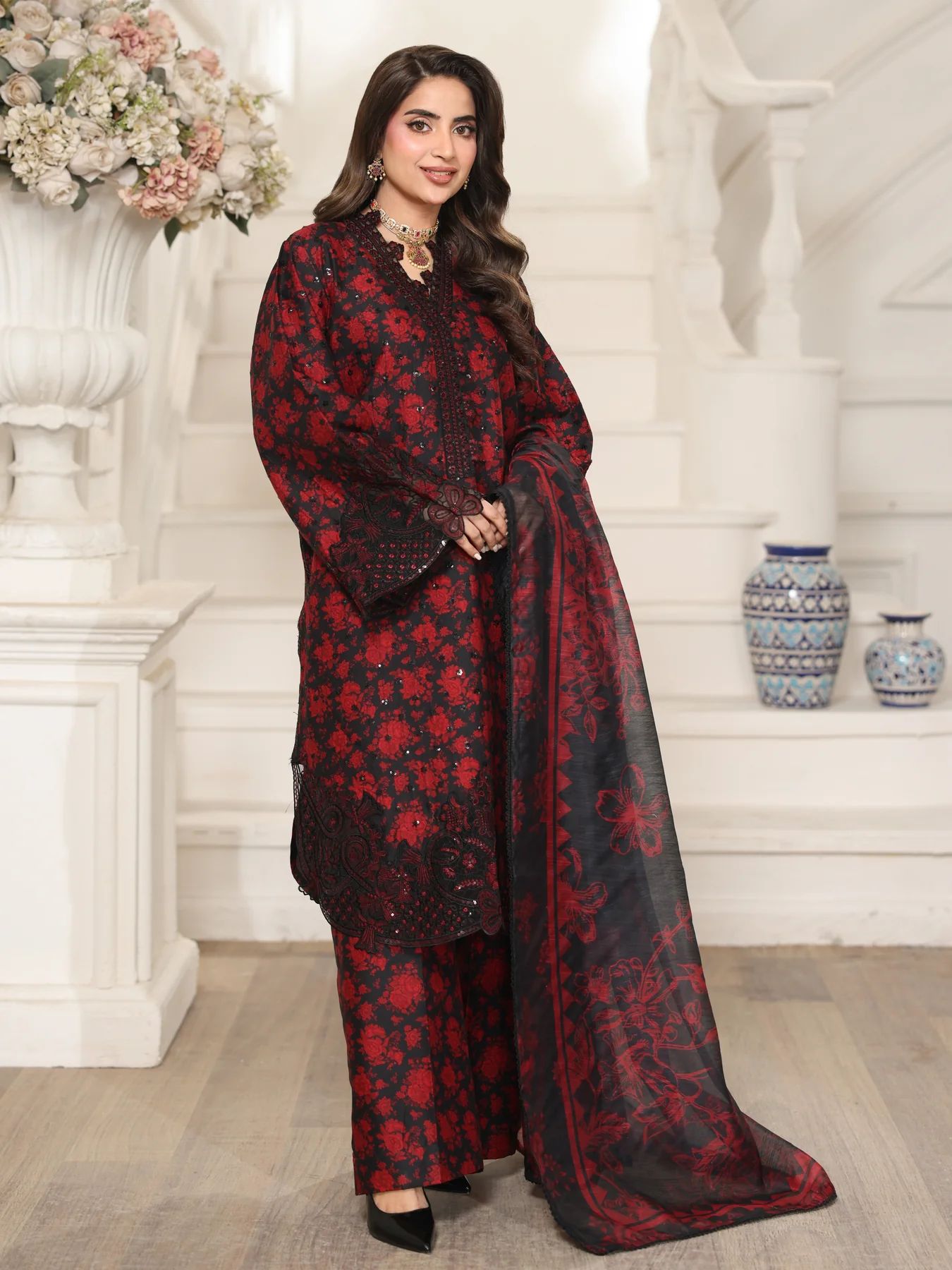 Mohagni MSS1 3pc Printed Cotton Embroidered Suit with Monar Dupatta