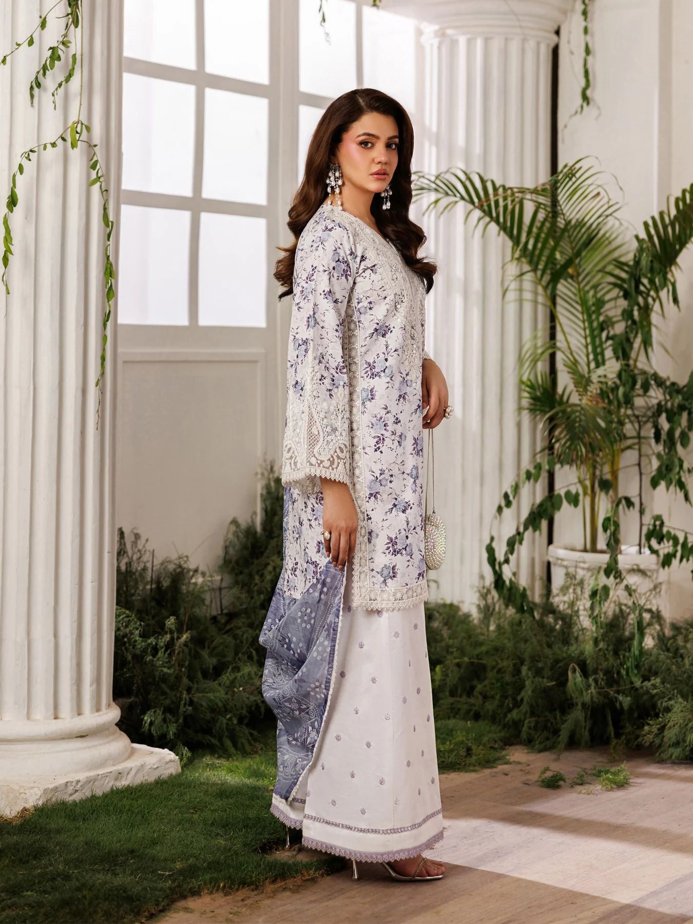 Mohagni MSS10 3pc Printed Cotton Embroidered Palazzo Suit with Monar Dupatta