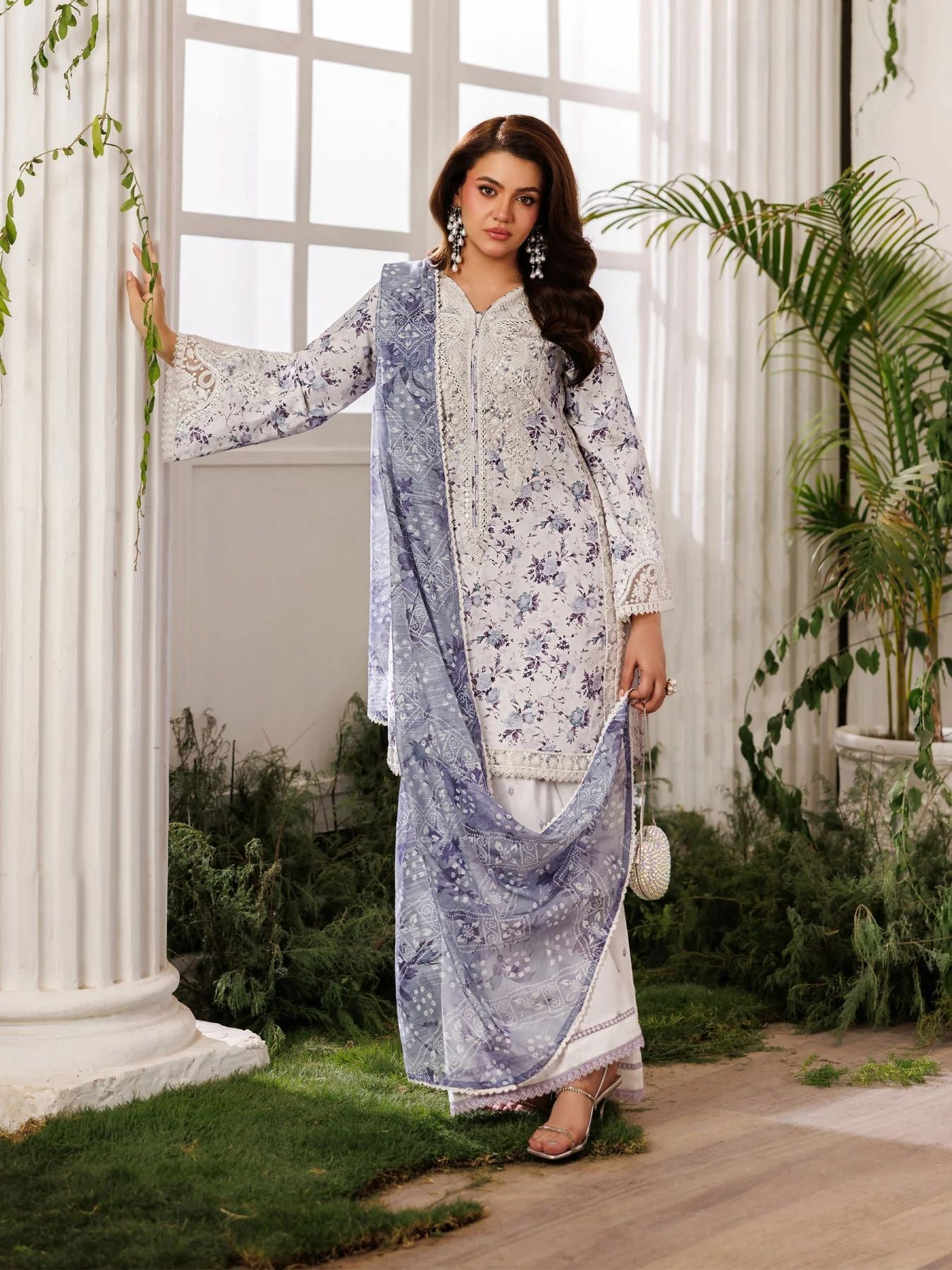 Mohagni MSS10 3pc Printed Cotton Embroidered Palazzo Suit with Monar Dupatta