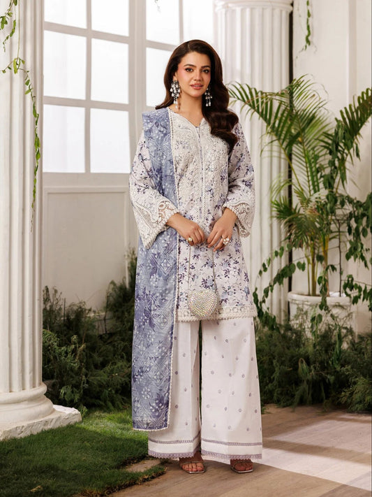 Mohagni MSS10 3pc Printed Cotton Embroidered Palazzo Suit with Monar Dupatta