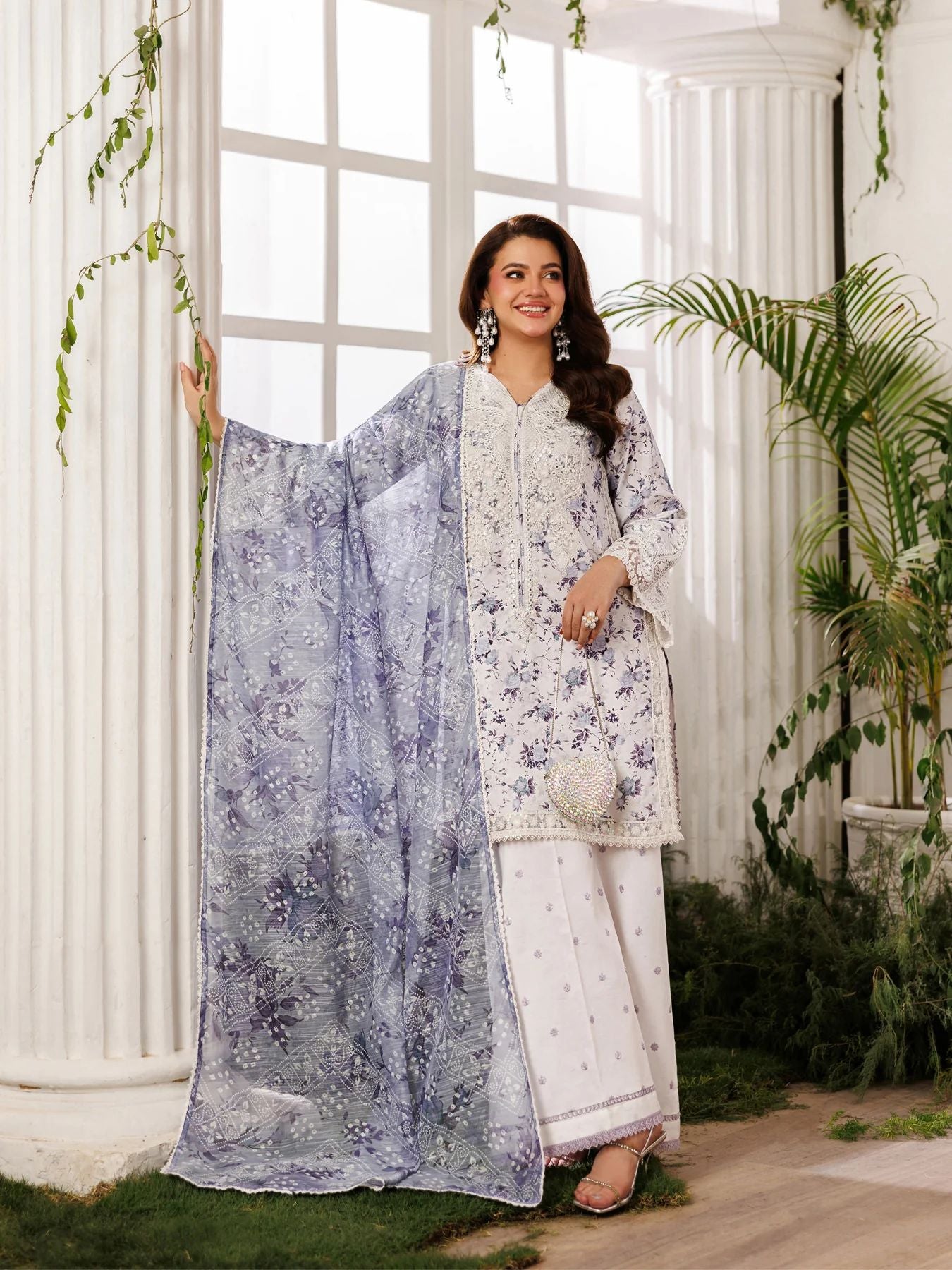 Mohagni MSS10 3pc Printed Cotton Embroidered Palazzo Suit with Monar Dupatta