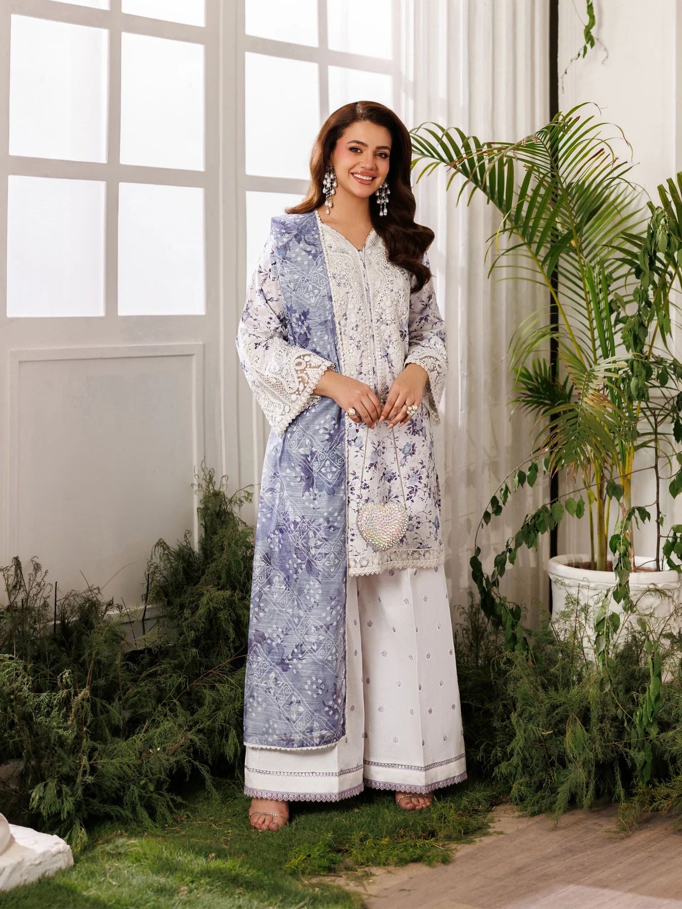 Mohagni MSS10 3pc Printed Cotton Embroidered Palazzo Suit with Monar Dupatta