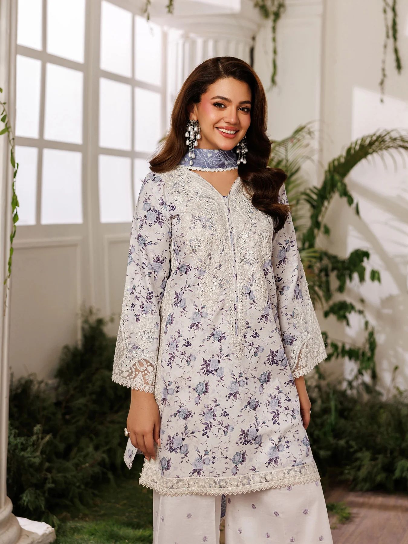 Mohagni MSS10 3pc Printed Cotton Embroidered Palazzo Suit with Monar Dupatta