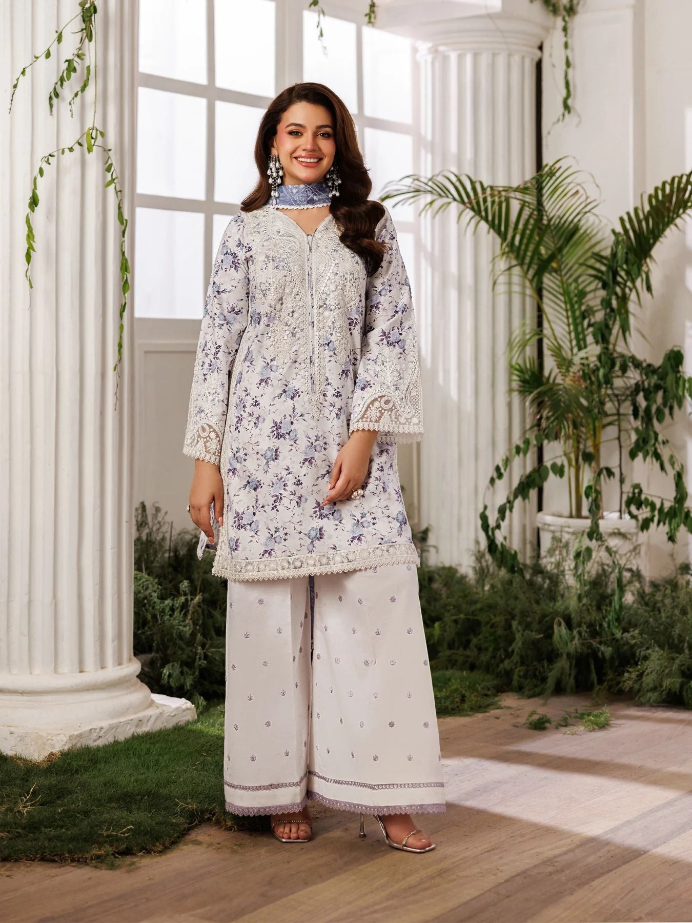 Mohagni MSS10 3pc Printed Cotton Embroidered Palazzo Suit with Monar Dupatta