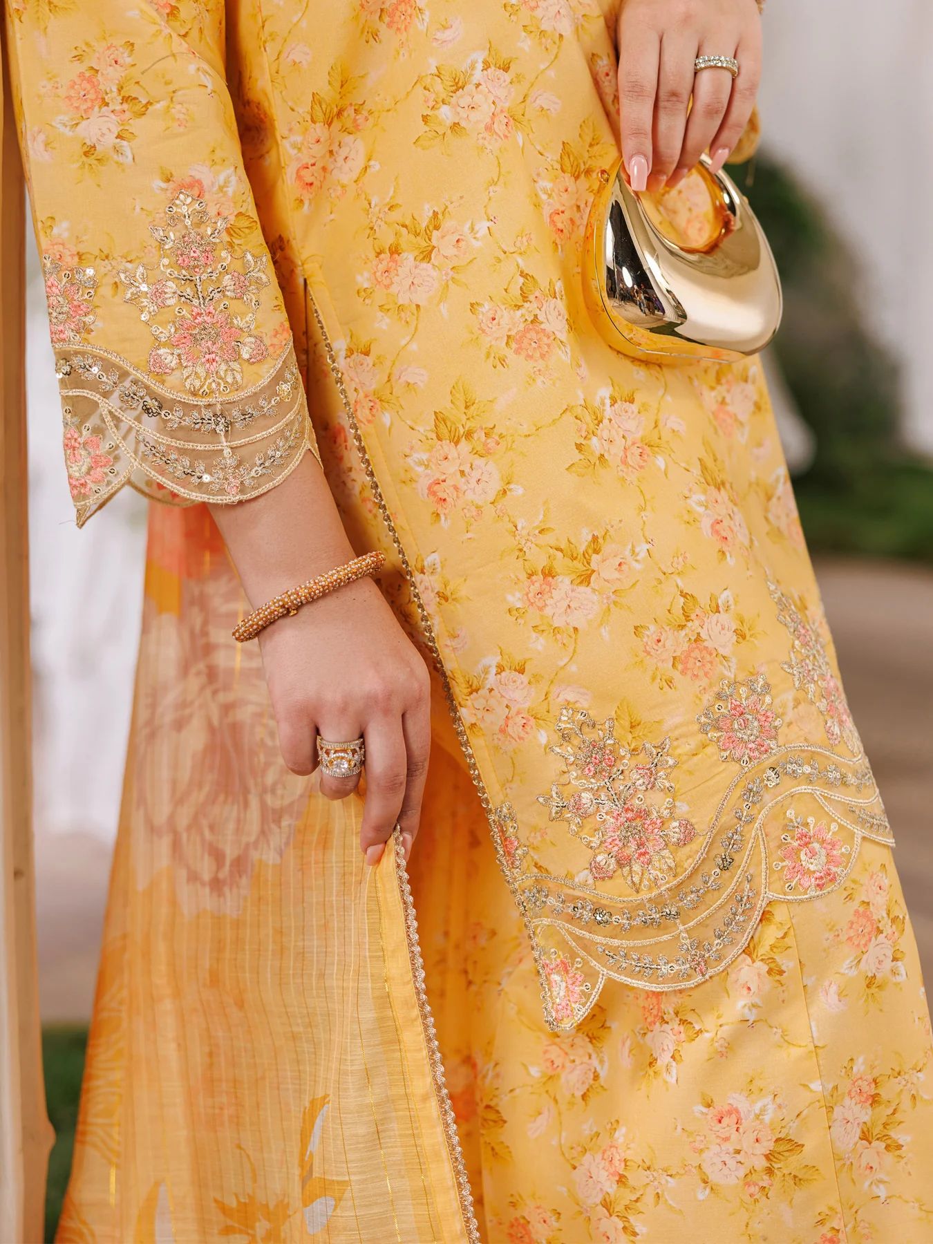 Mohagni MSS11 3pc Printed Cotton Embroidered Palazzo Suit with Zari Dupatta