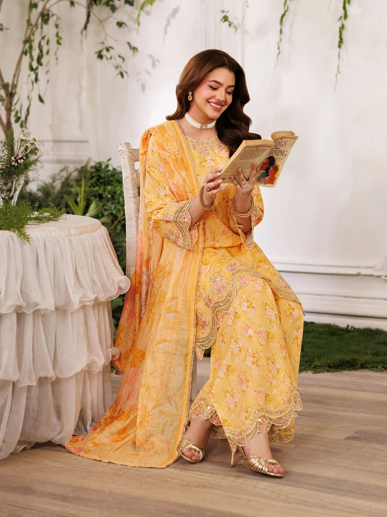 Mohagni MSS11 3pc Printed Cotton Embroidered Palazzo Suit with Zari Dupatta