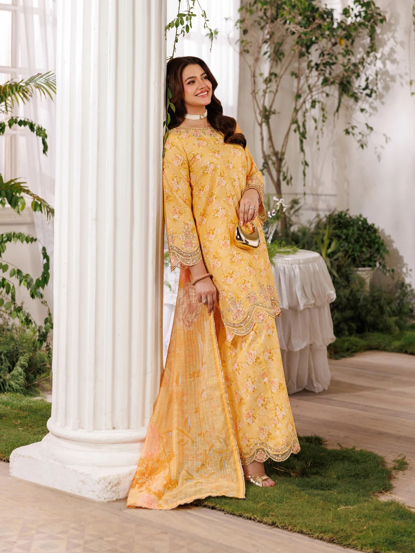 Mohagni MSS11 3pc Printed Cotton Embroidered Palazzo Suit with Zari Dupatta