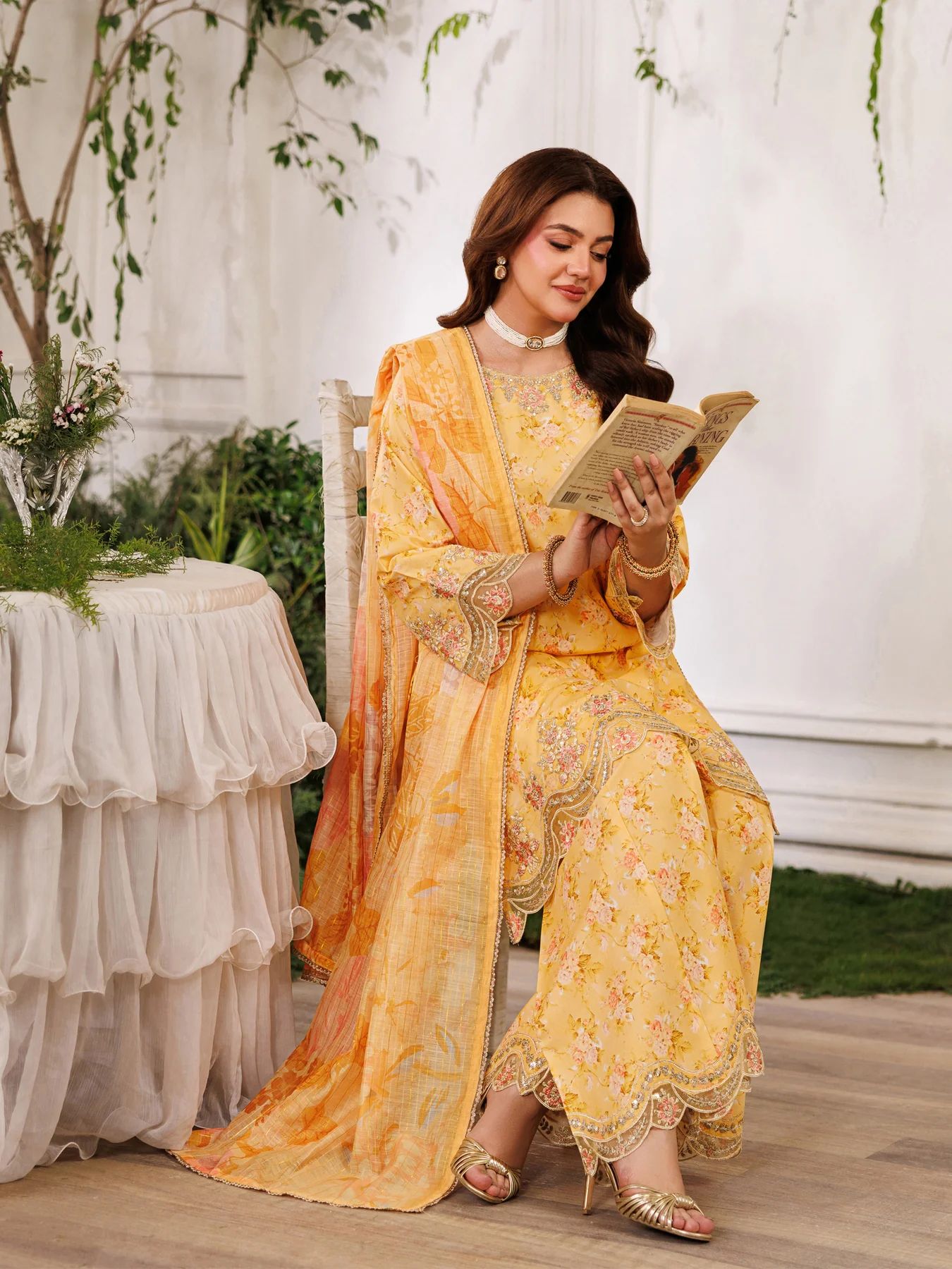 Mohagni MSS11 3pc Printed Cotton Embroidered Palazzo Suit with Zari Dupatta
