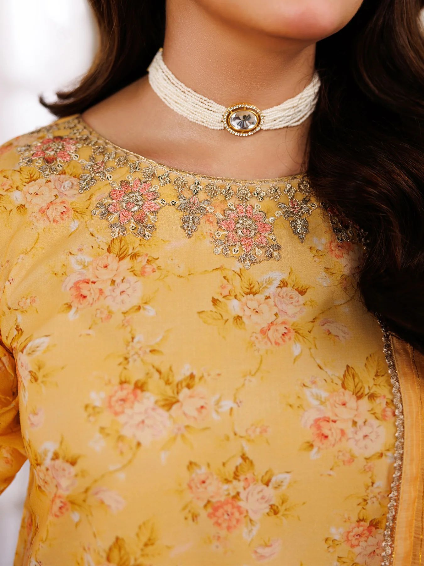 Mohagni MSS11 3pc Printed Cotton Embroidered Palazzo Suit with Zari Dupatta