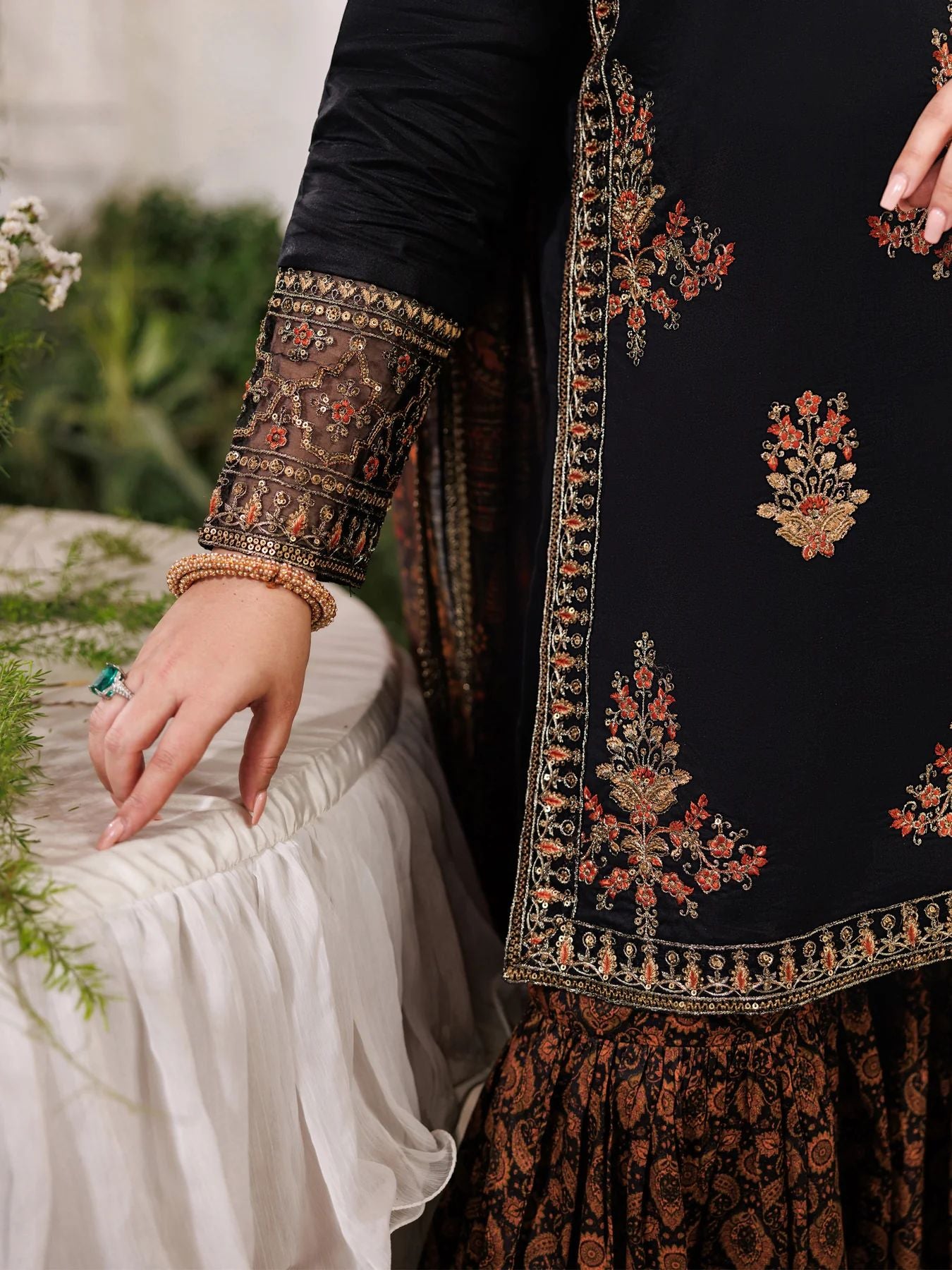 Mohagni MSS12 3pc Embroidered Cotton Gharara Suit with Printed Monar Dupatta